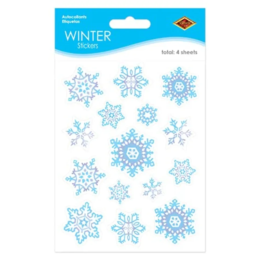 4Sheet Snowflake Stickers in Blue Grey and White for Winter Season Decorations Ideal for Snowy Themes and Festive Holiday Craft