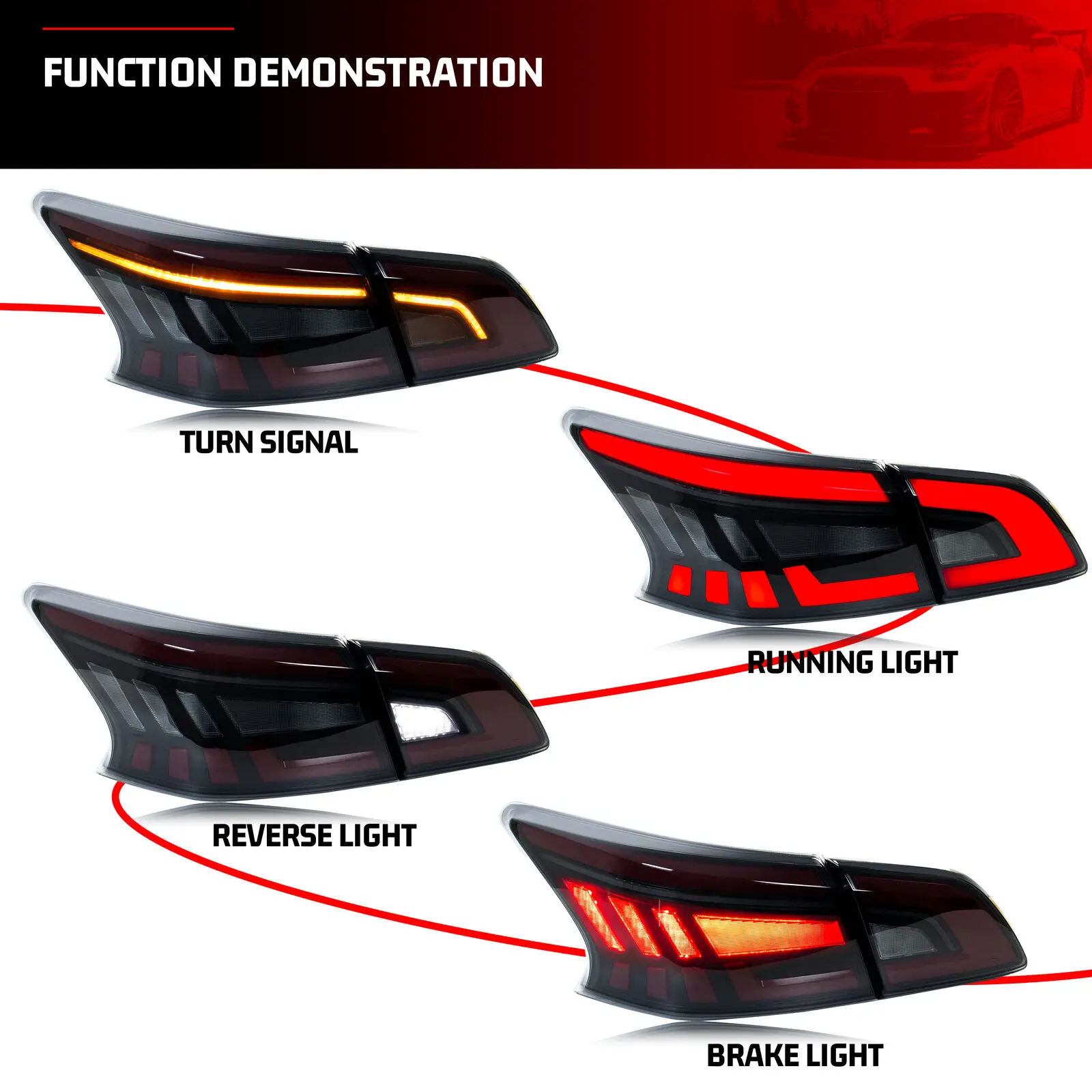 LED Tail Lights for Nissan Sentra B17 2013-2019 Dynamic Animation Sequential Turn Signal Black Rear Lamps Assembly