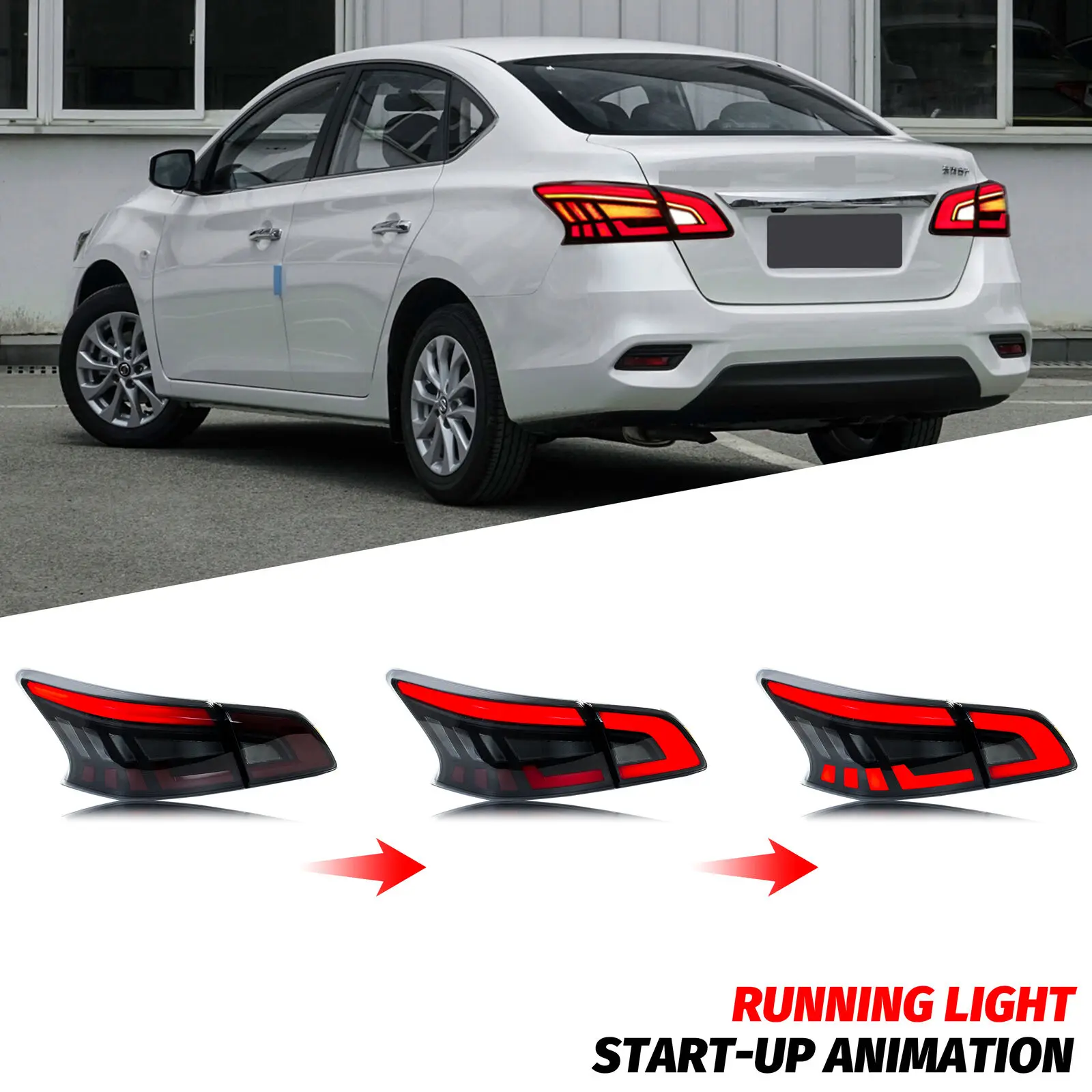 LED Tail Lights for Nissan Sentra B17 2013-2019 Dynamic Animation Sequential Turn Signal Black Rear Lamps Assembly