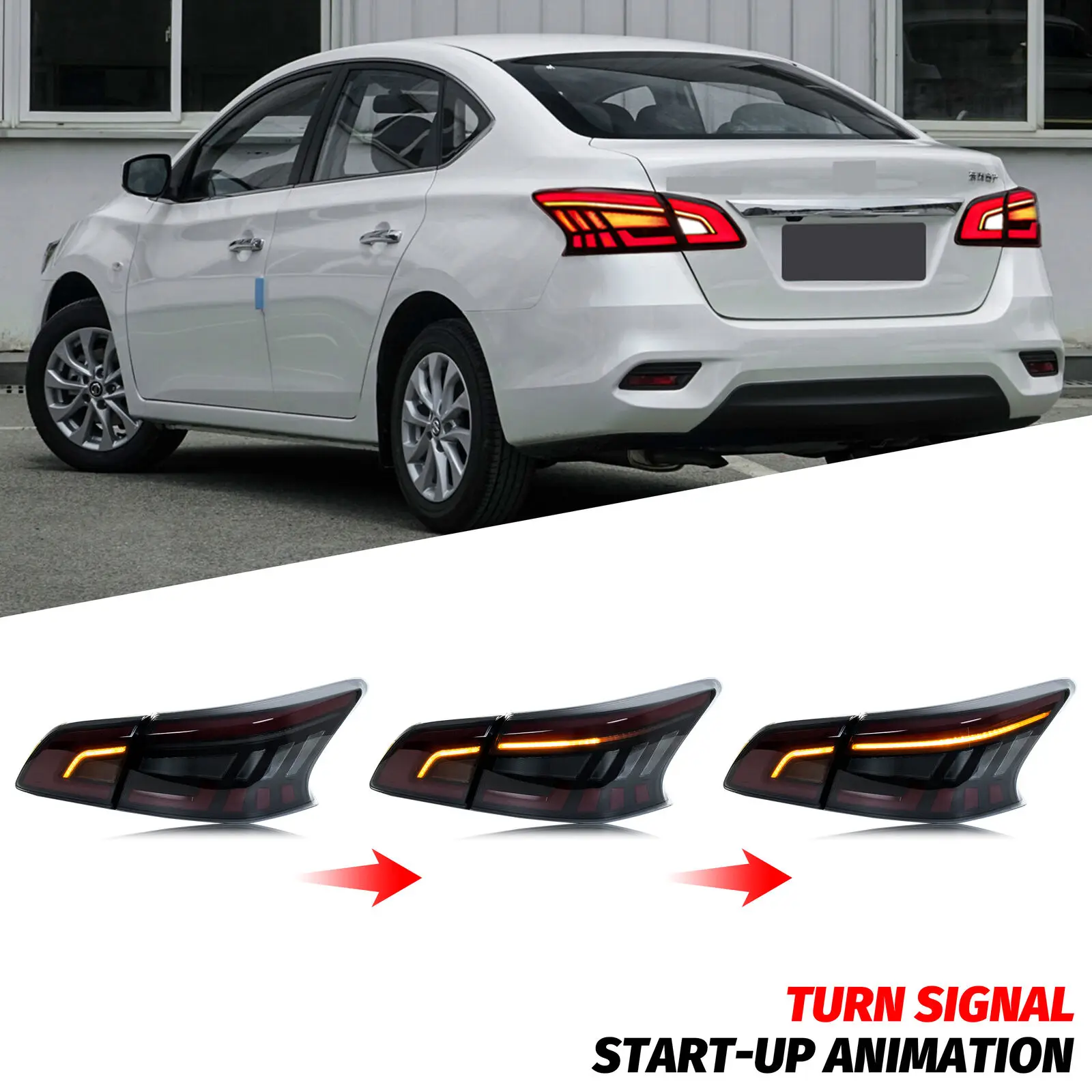 LED Tail Lights for Nissan Sentra B17 2013-2019 Dynamic Animation Sequential Turn Signal Black Rear Lamps Assembly
