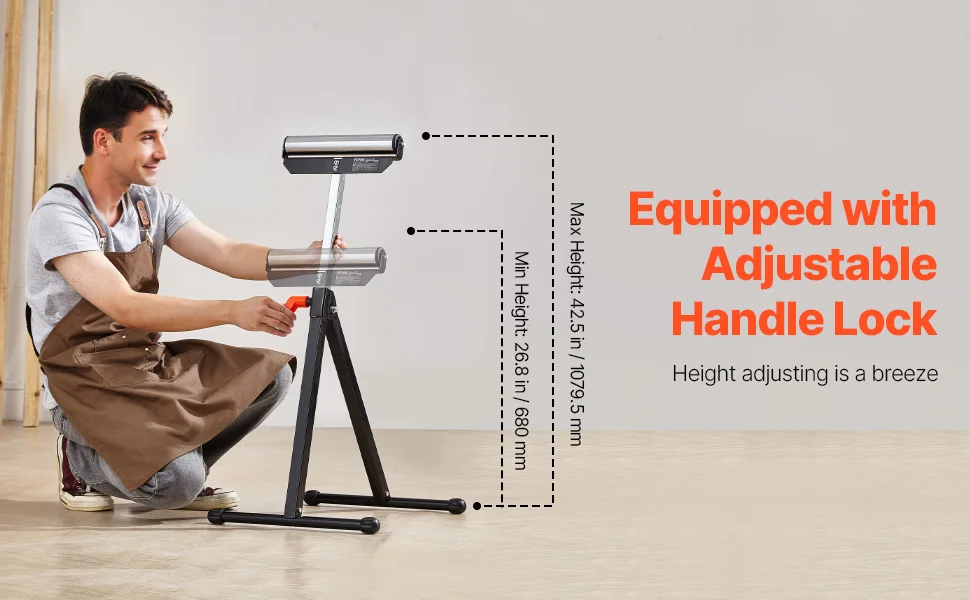 SucceBuy Roller Stand 135lbs/250lbs LBC Adjustable Height with 11.5in Polished Steel Roller Head Woodworking Extension Support