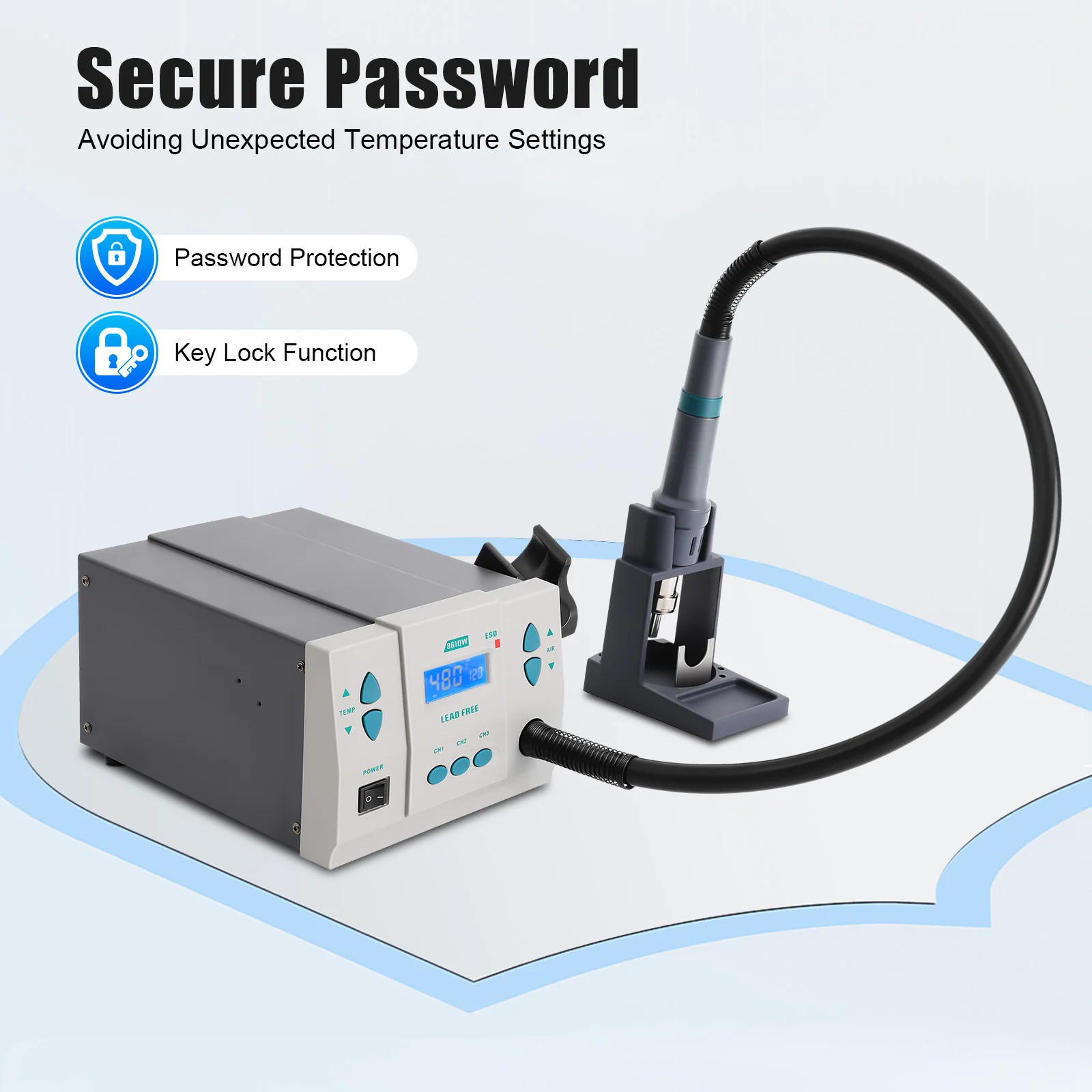 1000W 110V Powerful Hot Air Rework Station Lead-free Digital Hot Air Gun with LCD Display Brushless Turbine Fan