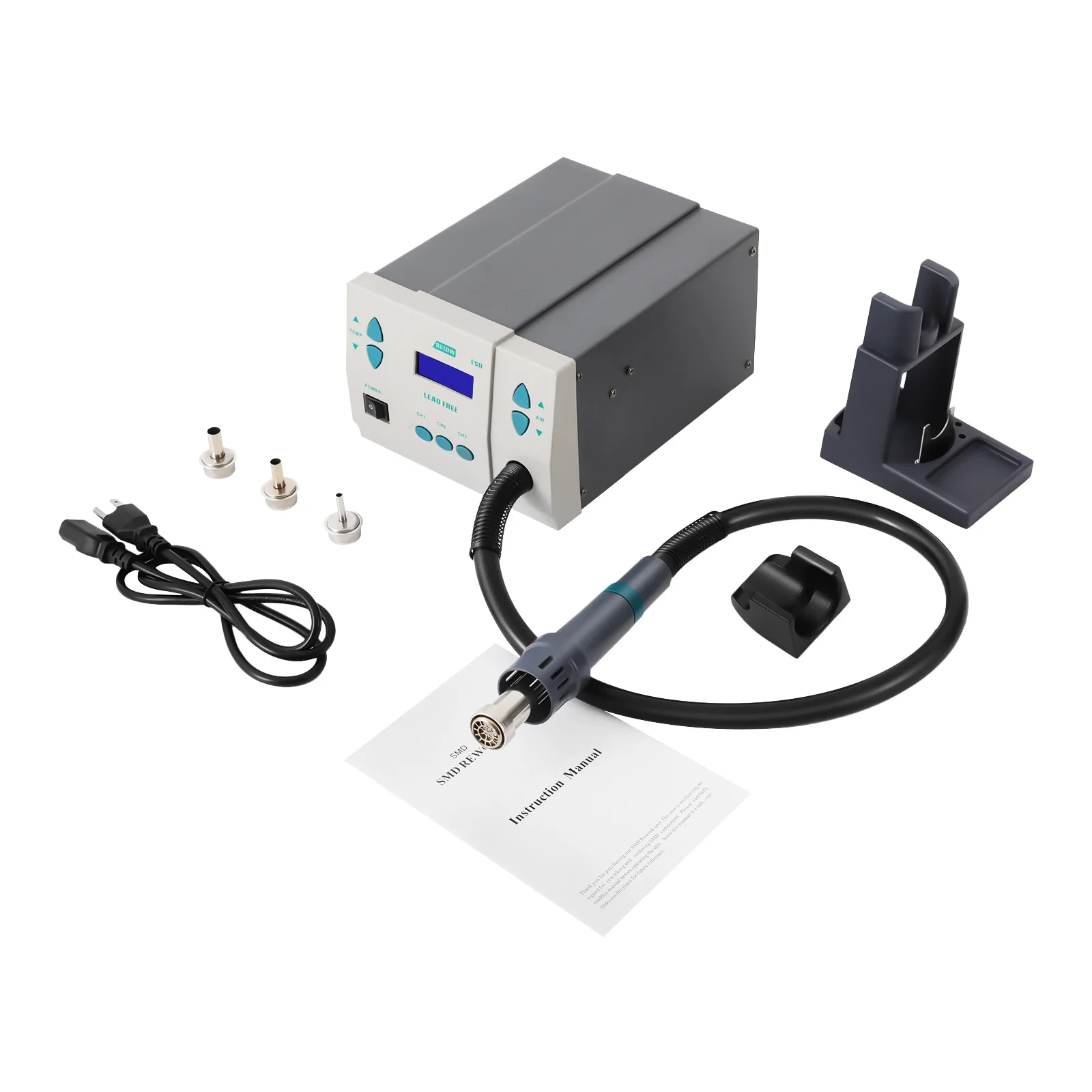 1000W 110V Powerful Hot Air Rework Station Lead-free Digital Hot Air Gun with LCD Display Brushless Turbine Fan