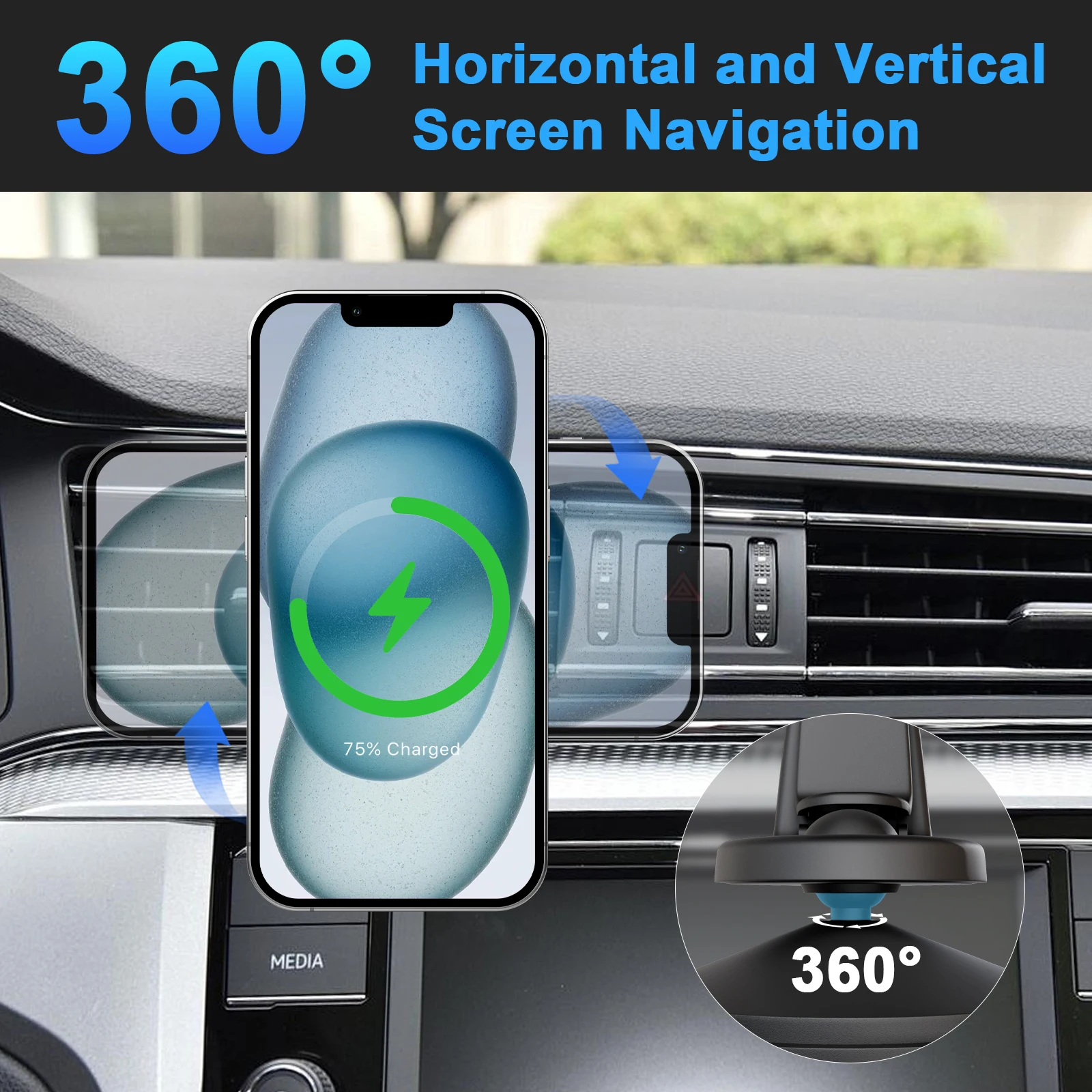 15W Magnetic Car Wireless Chargers Mount Fast Charging Station Dock 360° Adjustable For IPhone17/16/15/14/13 All Android Phones