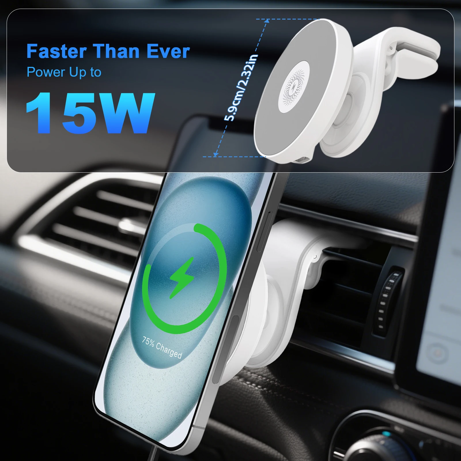 15W Magnetic Car Wireless Chargers Mount Fast Charging Station Dock 360° Adjustable For IPhone17/16/15/14/13 All Android Phones