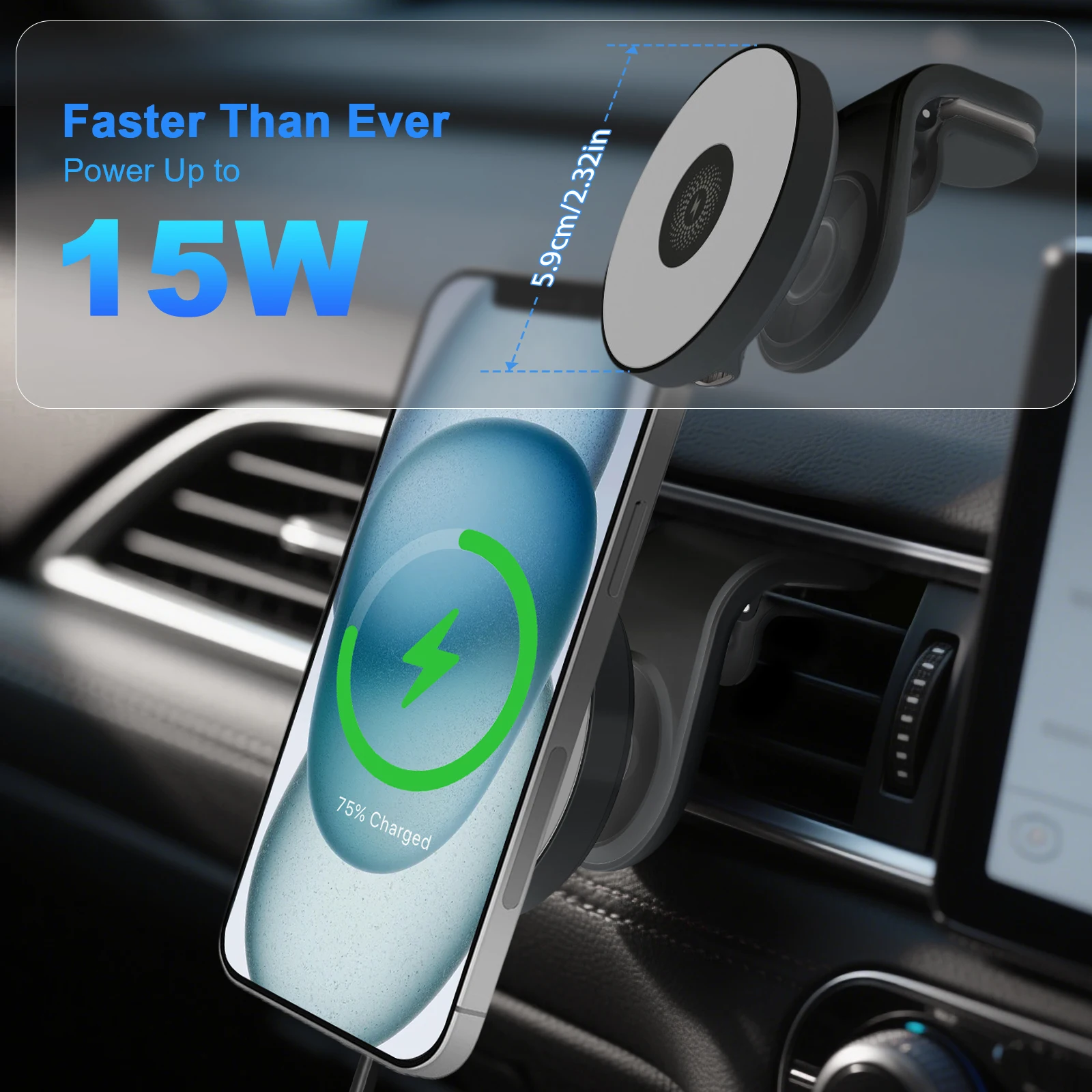 15W Magnetic Car Wireless Chargers Mount Fast Charging Station Dock 360° Adjustable For IPhone17/16/15/14/13 All Android Phones