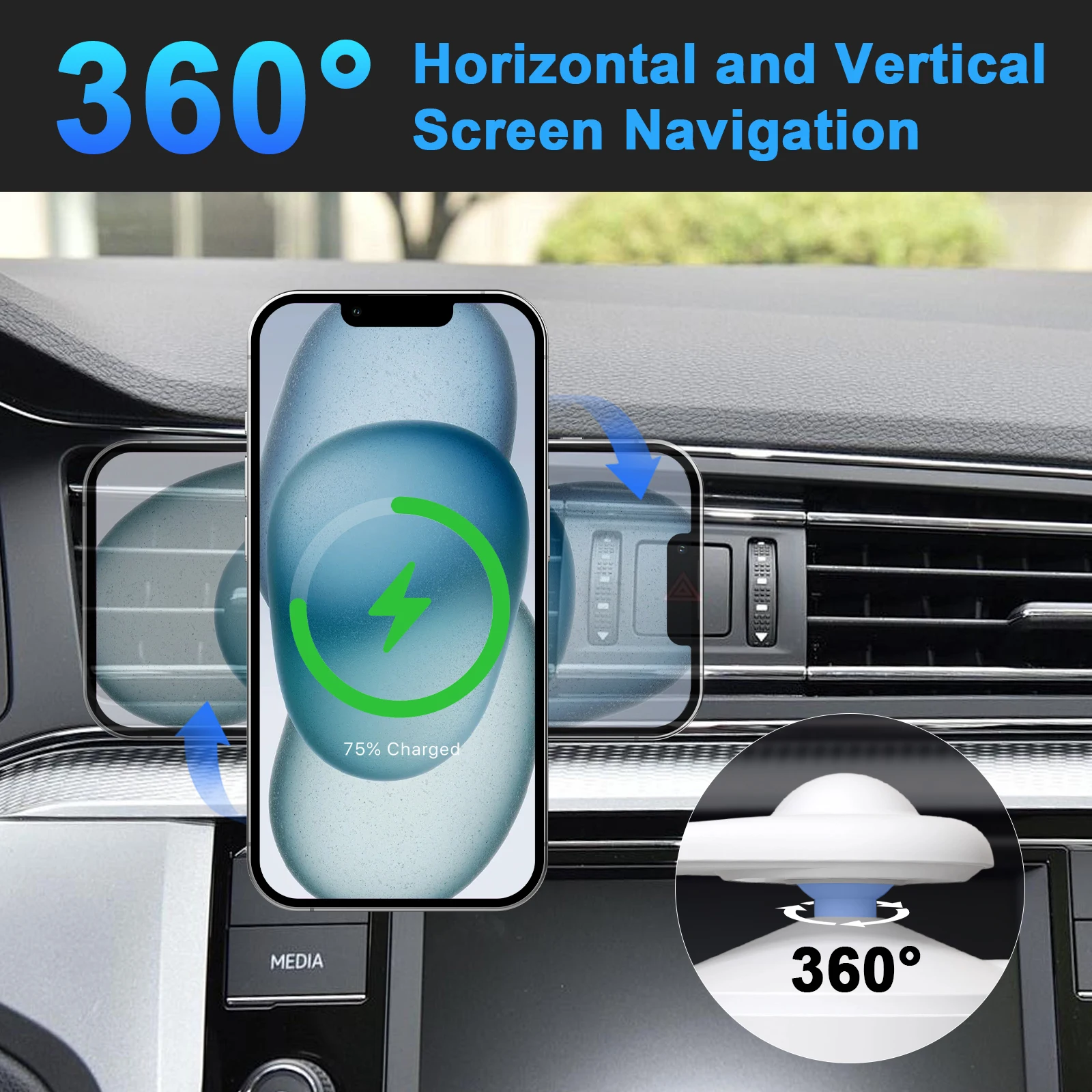 15W Magnetic Car Wireless Chargers Mount Fast Charging Station Dock 360° Adjustable For IPhone17/16/15/14/13 All Android Phones