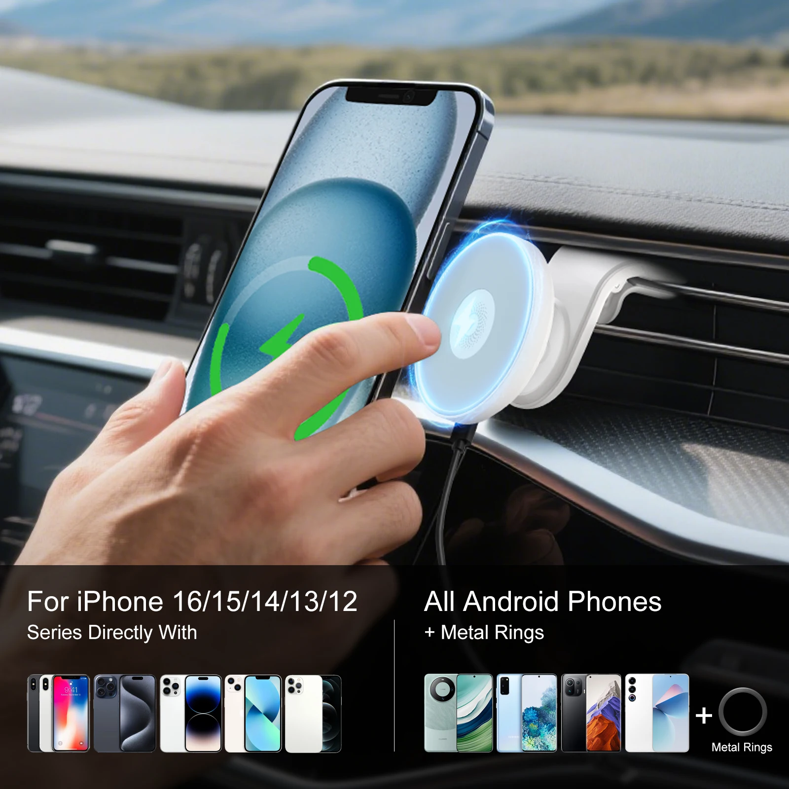15W Magnetic Car Wireless Chargers Mount Fast Charging Station Dock 360° Adjustable For IPhone17/16/15/14/13 All Android Phones