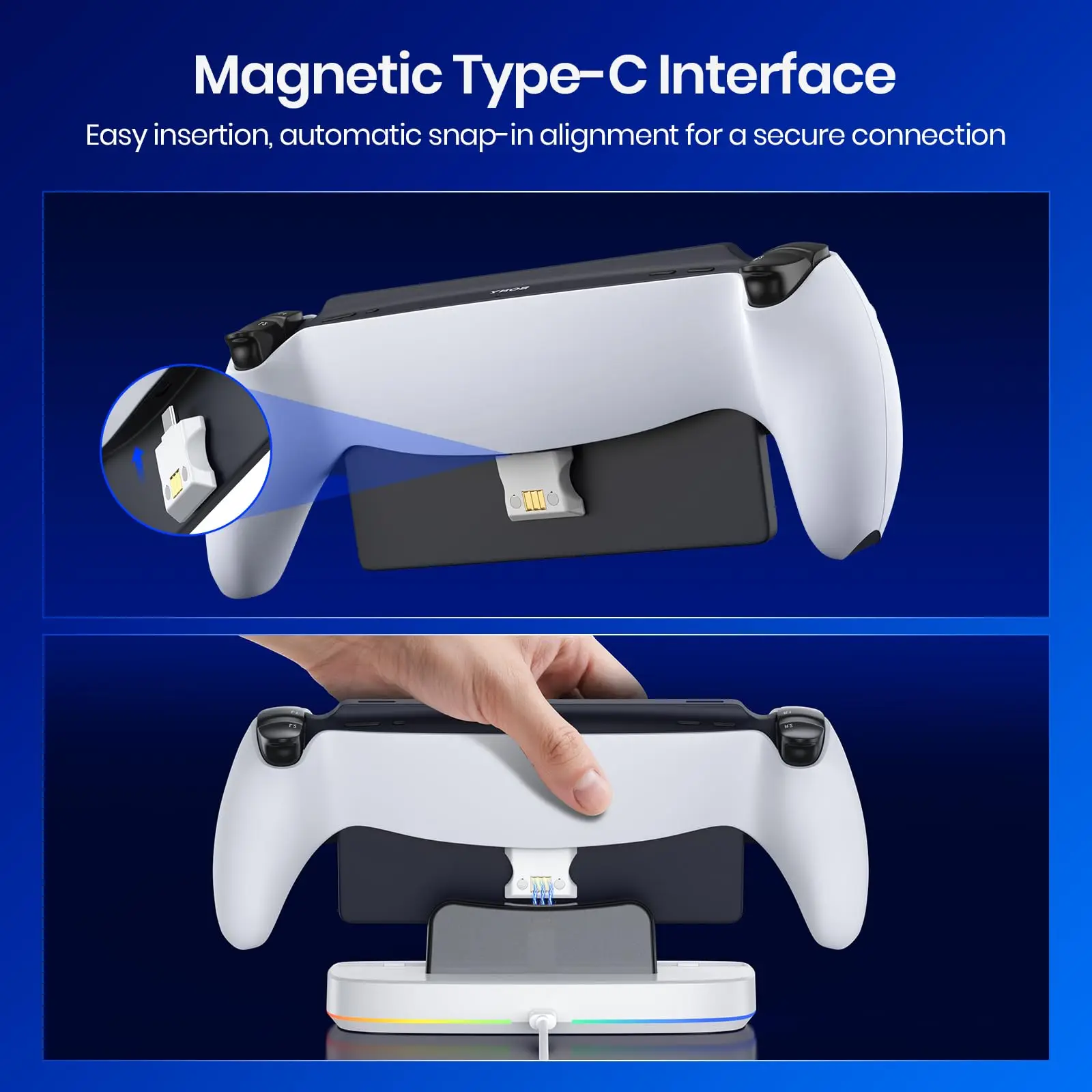 NEWDERY Charger Dock for PS Portal Portable Charging Station Magnetic Connector Charging Stand with RGB Light and Type-C Cable