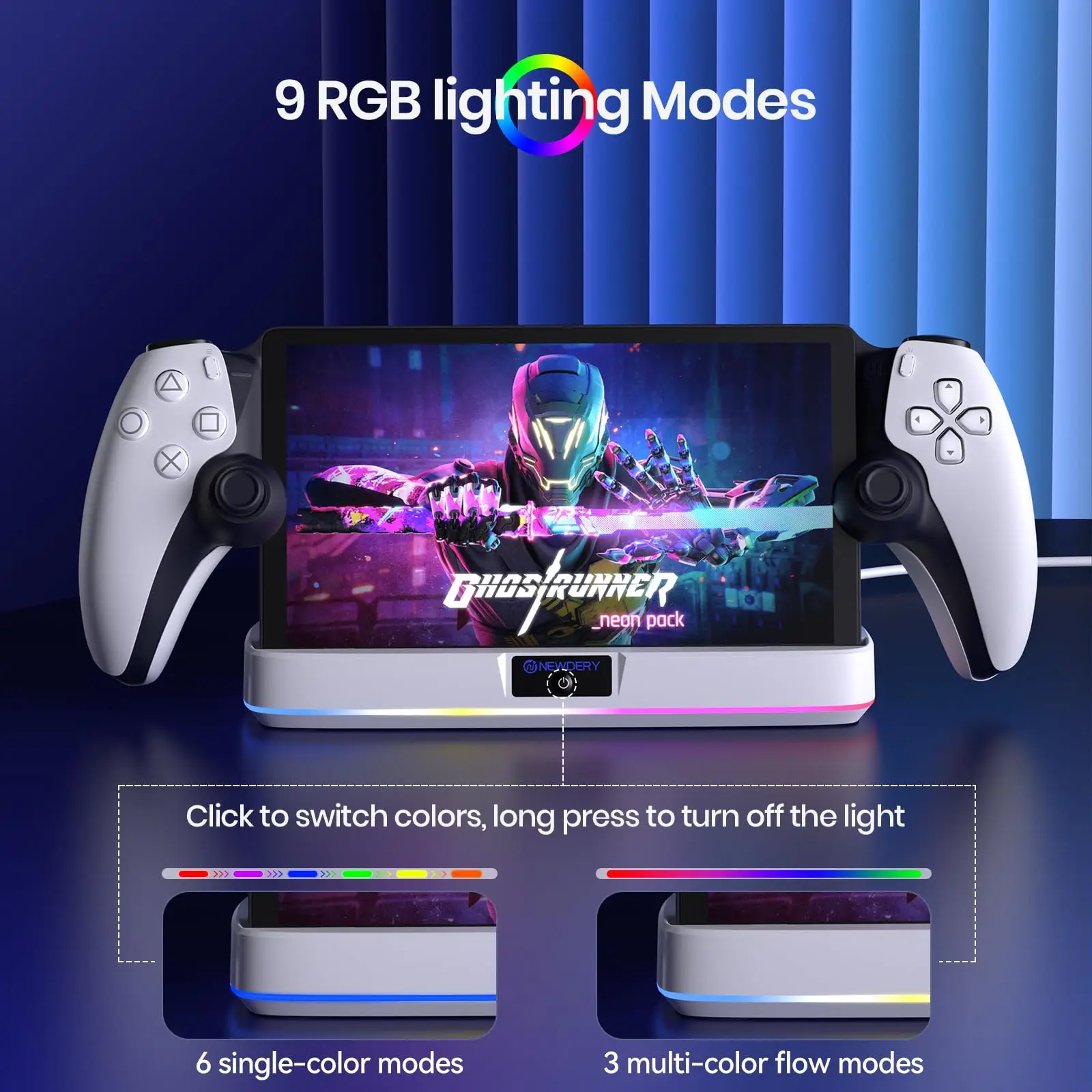 NEWDERY Charger Dock for PS Portal Portable Charging Station Magnetic Connector Charging Stand with RGB Light and Type-C Cable
