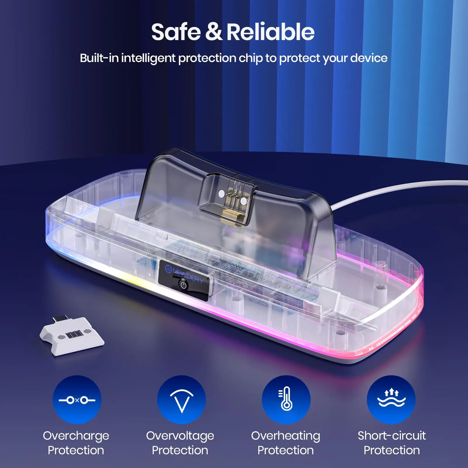 NEWDERY Charger Dock for PS Portal Portable Charging Station Magnetic Connector Charging Stand with RGB Light and Type-C Cable