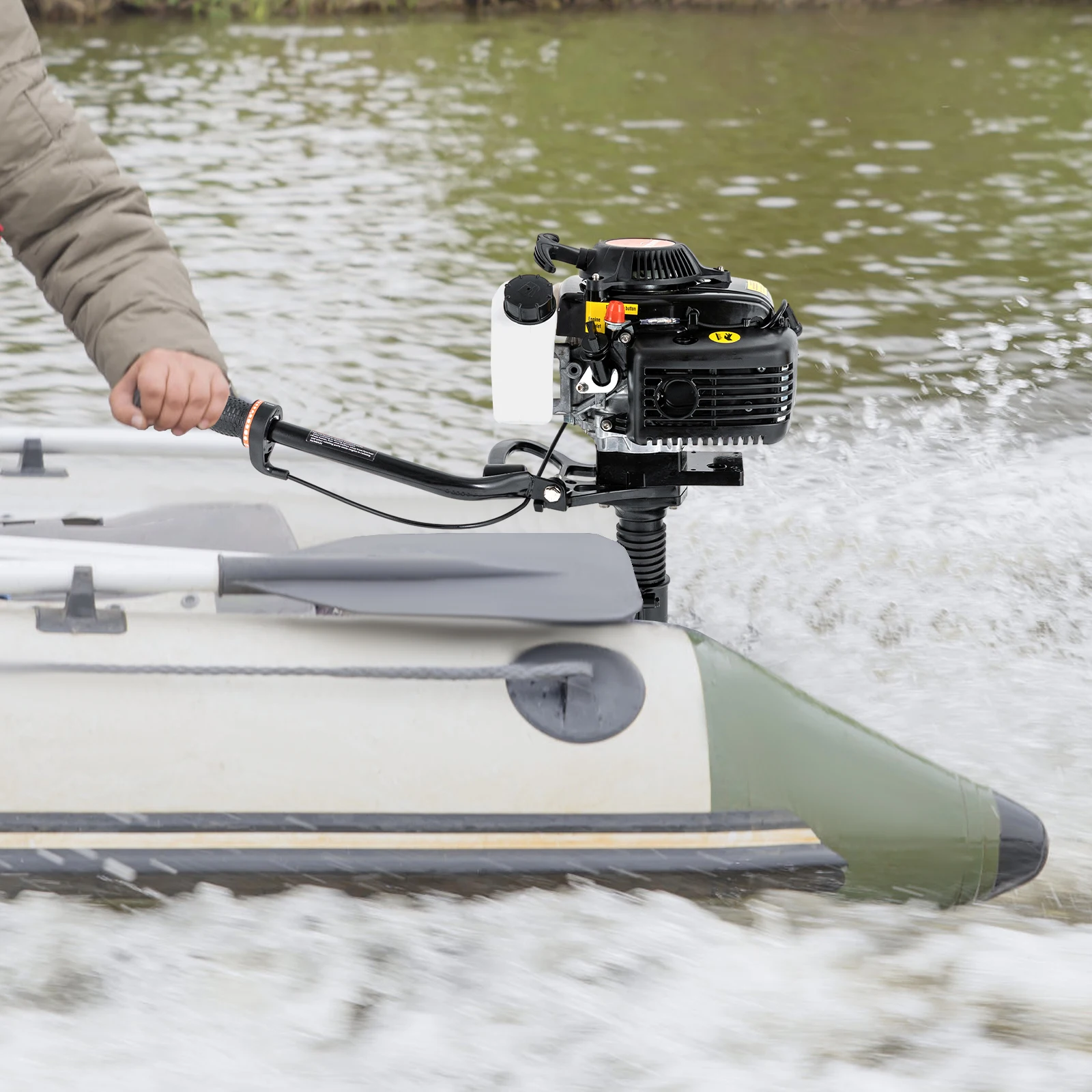 Outboard Engine 2900W 4HP 4-Stroke Jet Pump Outboard Motor 55cc Air-Cooled Marine Engine Motors 1102lbs Thrust Fuel-Efficient Boat Engine for Freshwater Boats Under 13.12ft