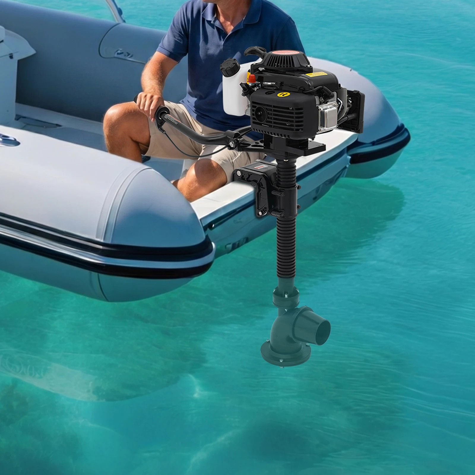 Outboard Engine 2900W 4HP 4-Stroke Jet Pump Outboard Motor 55cc Air-Cooled Marine Engine Motors 1102lbs Thrust Fuel-Efficient Boat Engine for Freshwater Boats Under 13.12ft
