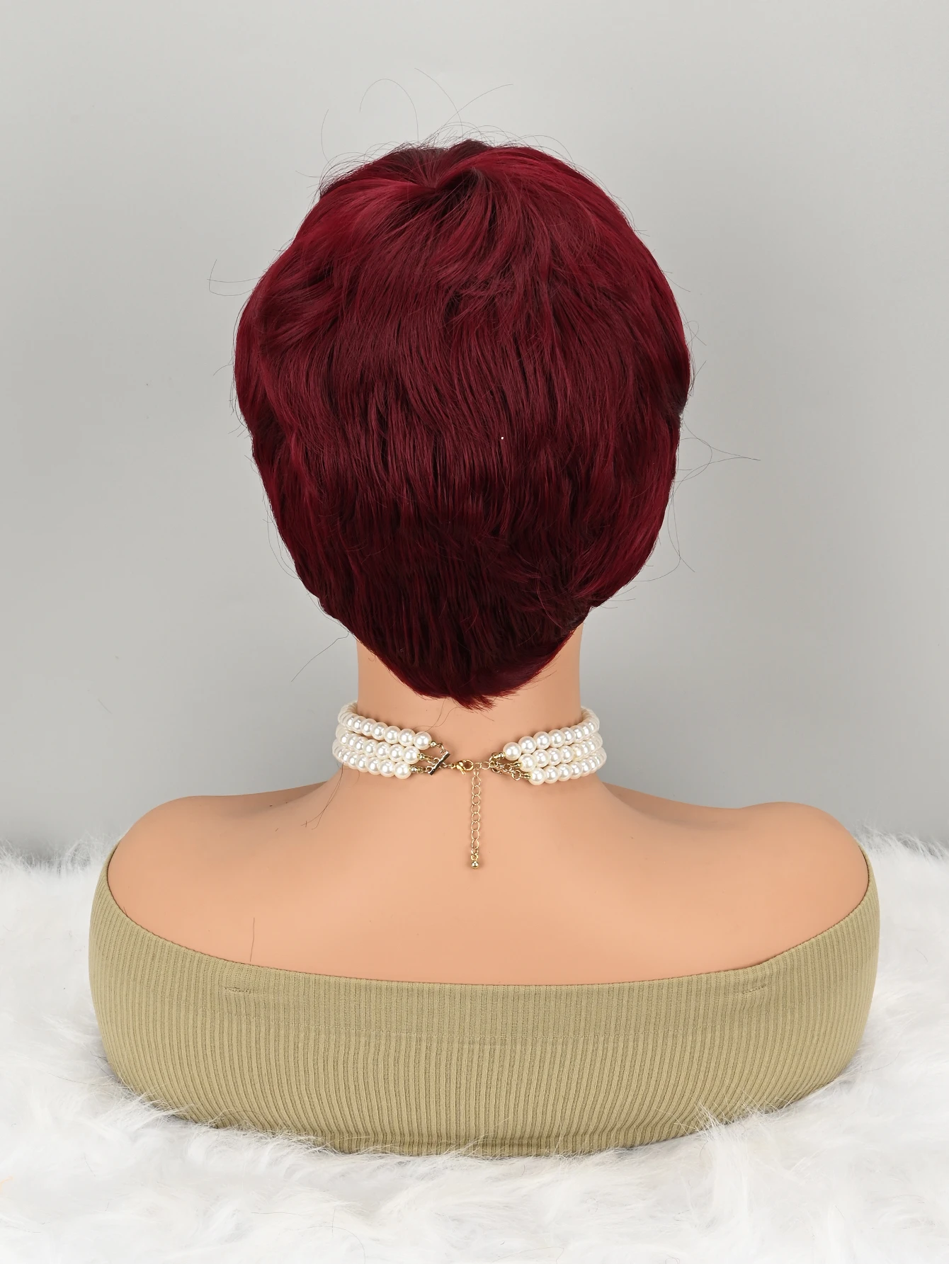 Short Pixie Wigs for Pixie Cut synthetic Wig Human Hair Short Burgundy Wigs Glueless Boy Cut Wig Red Wig for Women