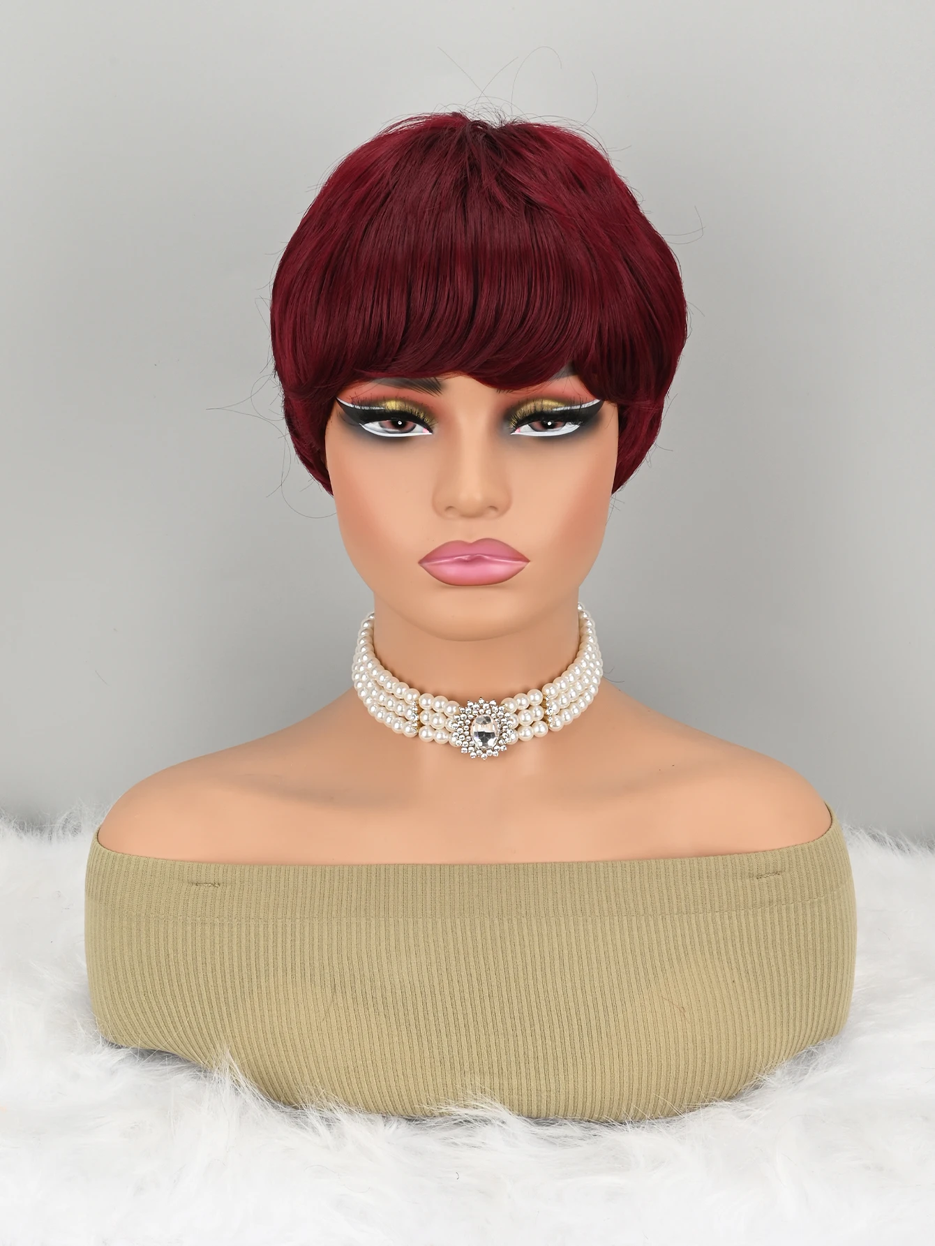 Short Pixie Wigs for Pixie Cut synthetic Wig Human Hair Short Burgundy Wigs Glueless Boy Cut Wig Red Wig for Women