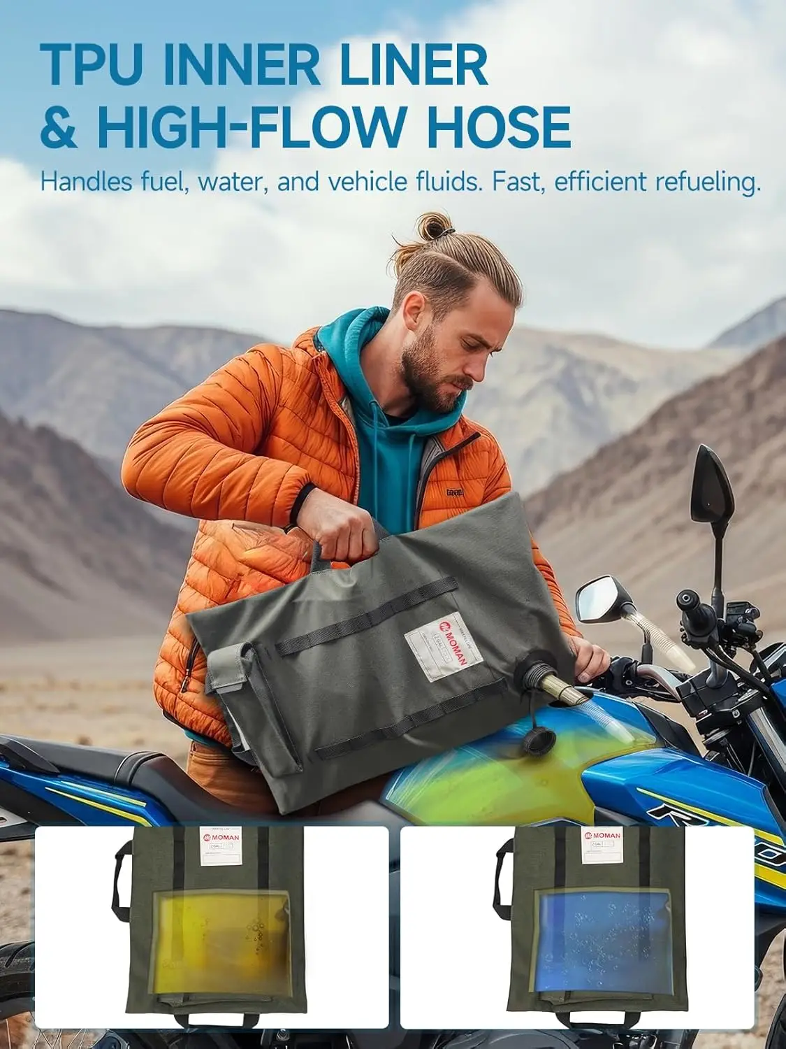【US STOCK】For Motorcycles UTVs and ATVs Moman 2 Gallon Armadillo Bag Collapsible Fuel Bladder Double Wear Fuel Bag