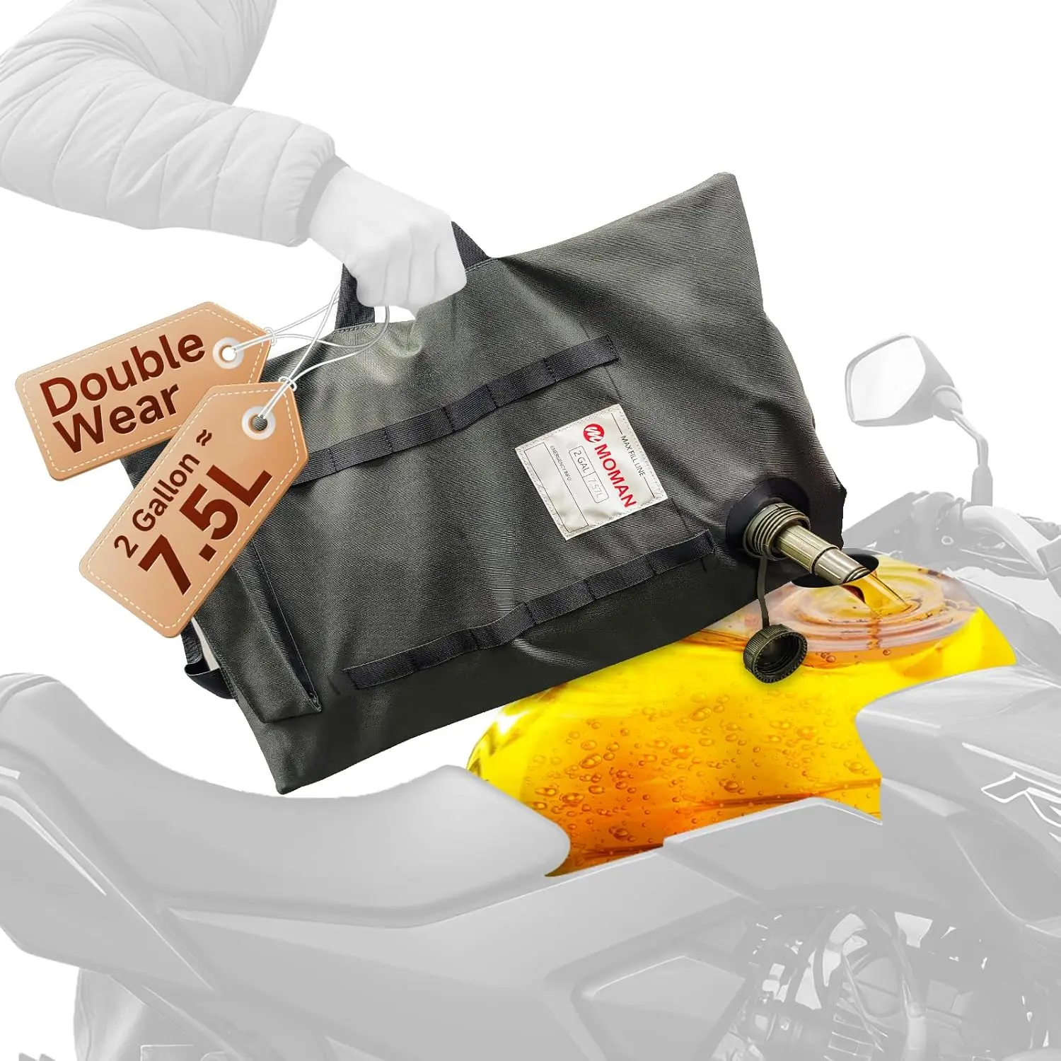 【US STOCK】For Motorcycles UTVs and ATVs Moman 2 Gallon Armadillo Bag Collapsible Fuel Bladder Double Wear Fuel Bag
