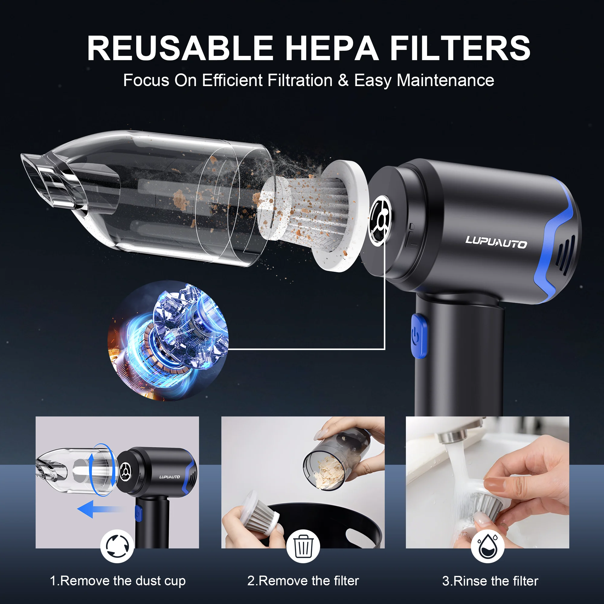 Portable Wireless Car Vacuum Cleaner 12000PA Wireless Vacuum Cleaner Dual Use for Home and Car High Powerful Vacuum Cleaner