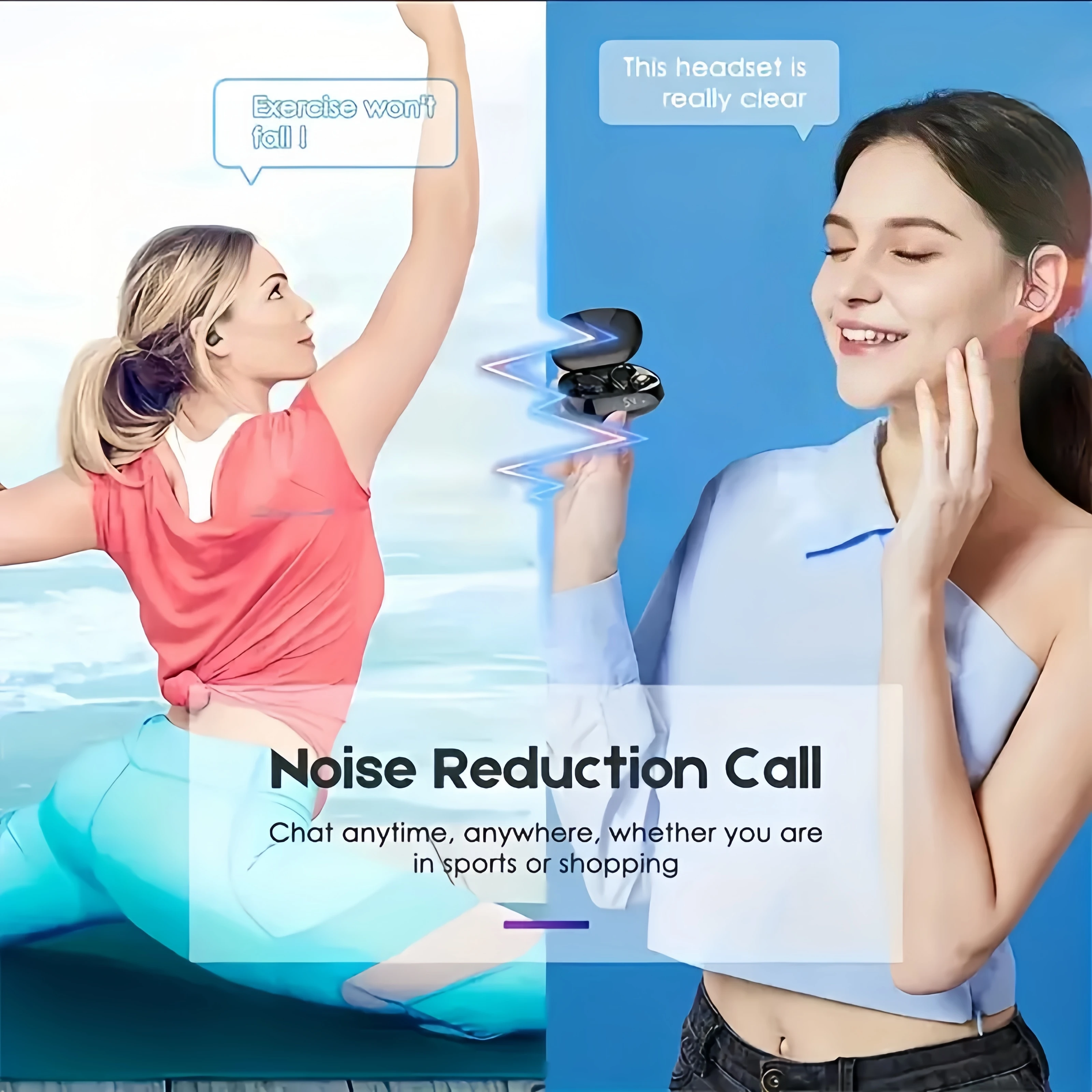 True Wireless Earbuds, Tws Headphones with Microphone, Sports Ear Clip Headphones, Stereo In-Ear Headphones with Led Display