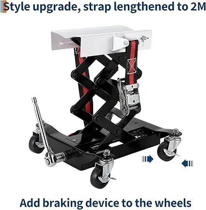 450 Lbs Low Profile Transmission Jack with Safety Straps Auto Repair 7-23" Lift with 2M Safety Straps & 4 Brake Wheels,black