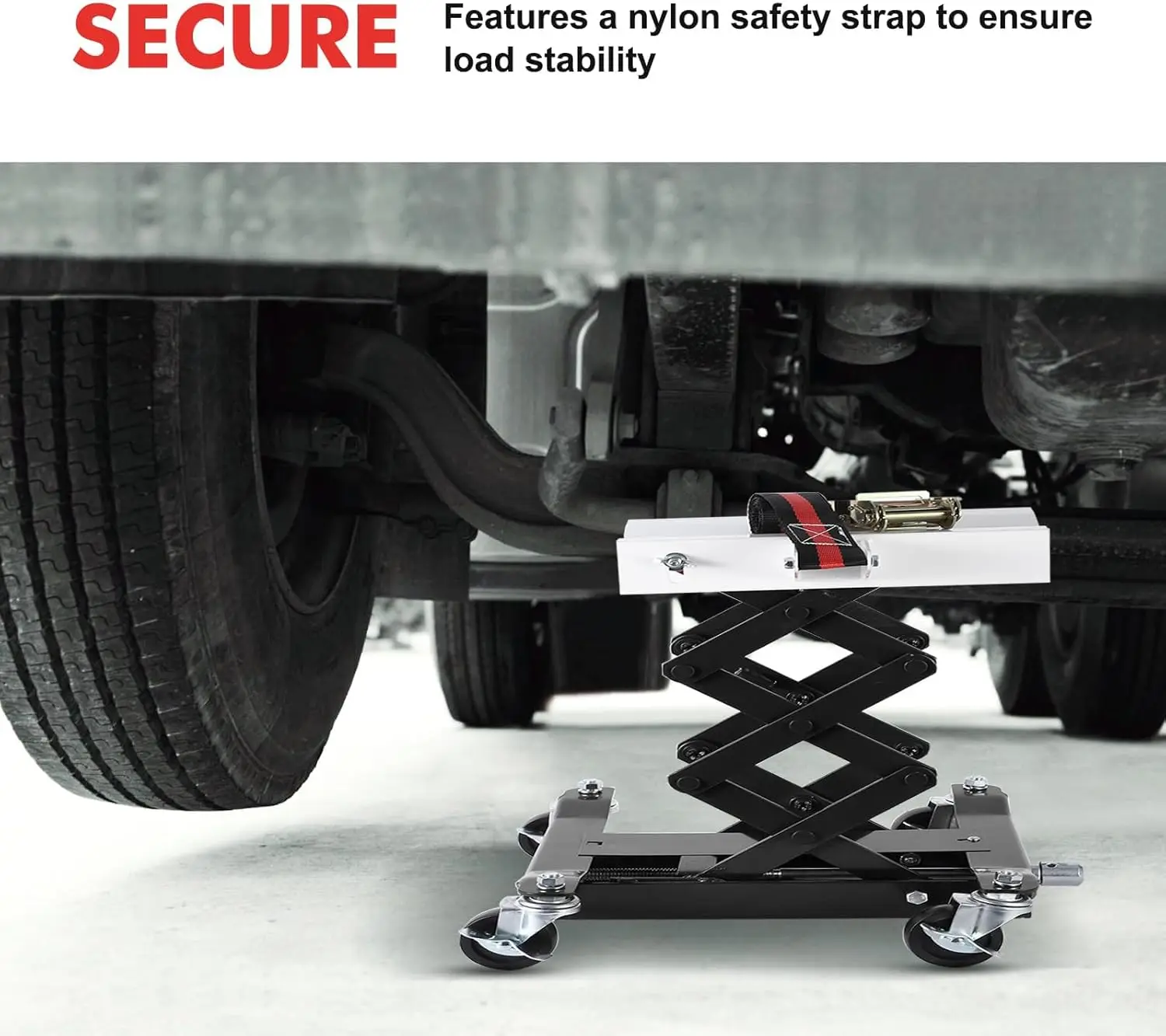 450 Lbs Low Profile Transmission Jack with Safety Straps Auto Repair 7-23" Lift with 2M Safety Straps & 4 Brake Wheels,black