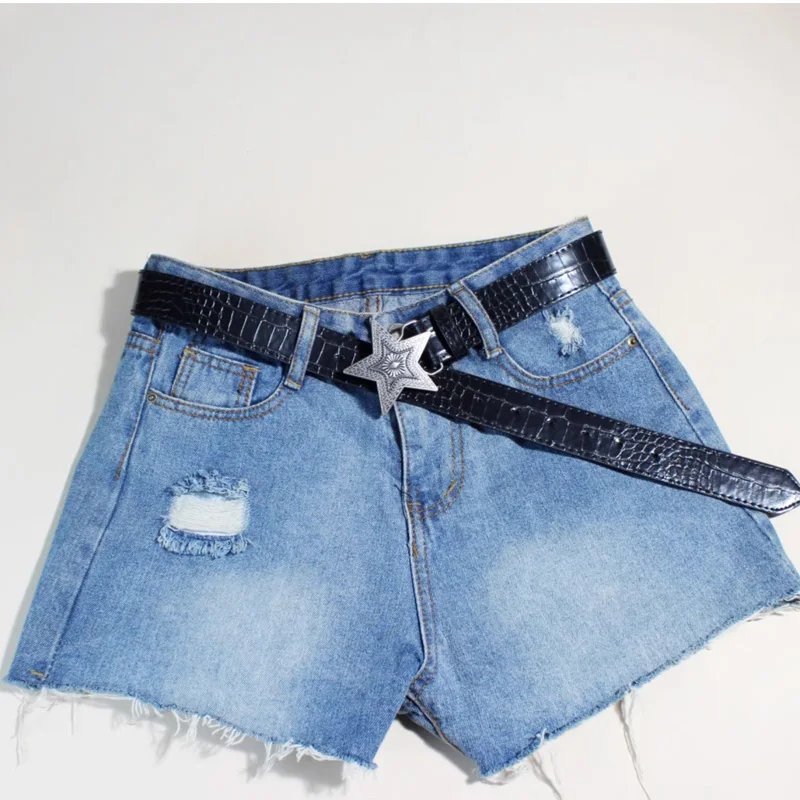 Width 3.3cm Hip-hop Retro Ladies Belt Gothic Punk Five-pointed Star Buckle Pu Leather Girdle Rock Y2k Popular Red Waistband