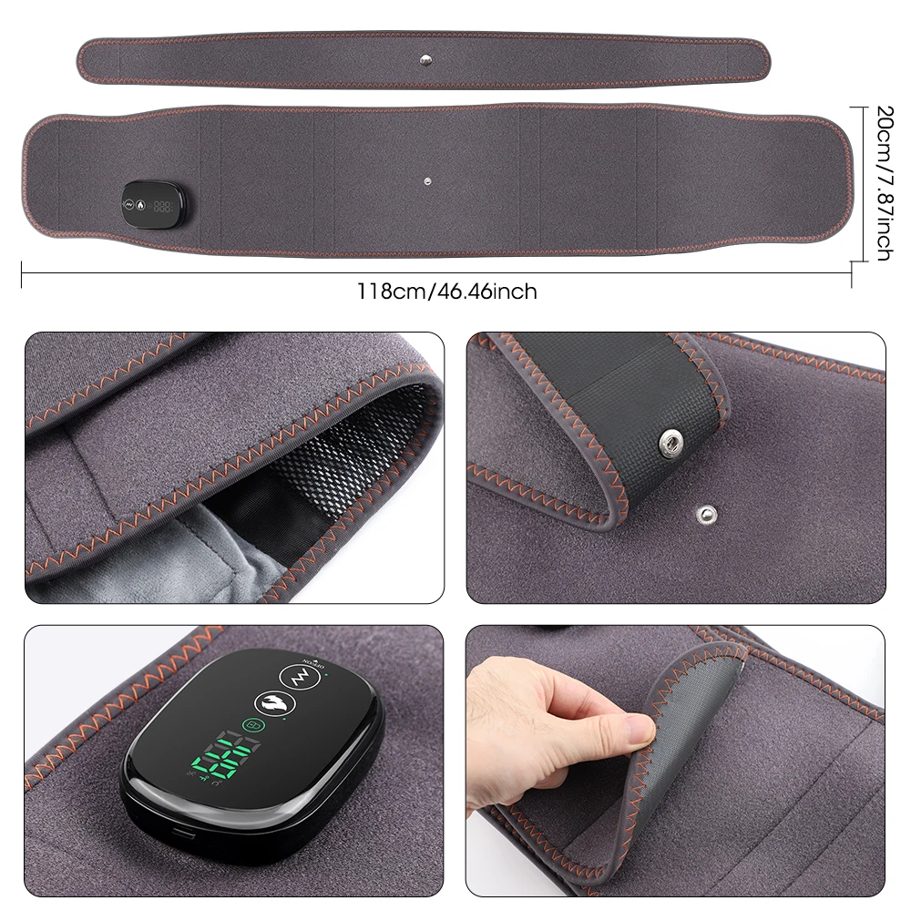 Heating Vibration Massager Belt, Dual Red Light Hot Compress Waist Support Brace Waist Back Massage Lumbar Support Belt