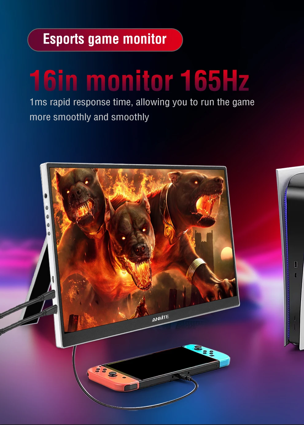16 inch Portable Monitor 144Hz HDR IPS Gaming Monitor USB TYPE C HDMI for Phone Laptop Desktop Switch PS4 XBOX