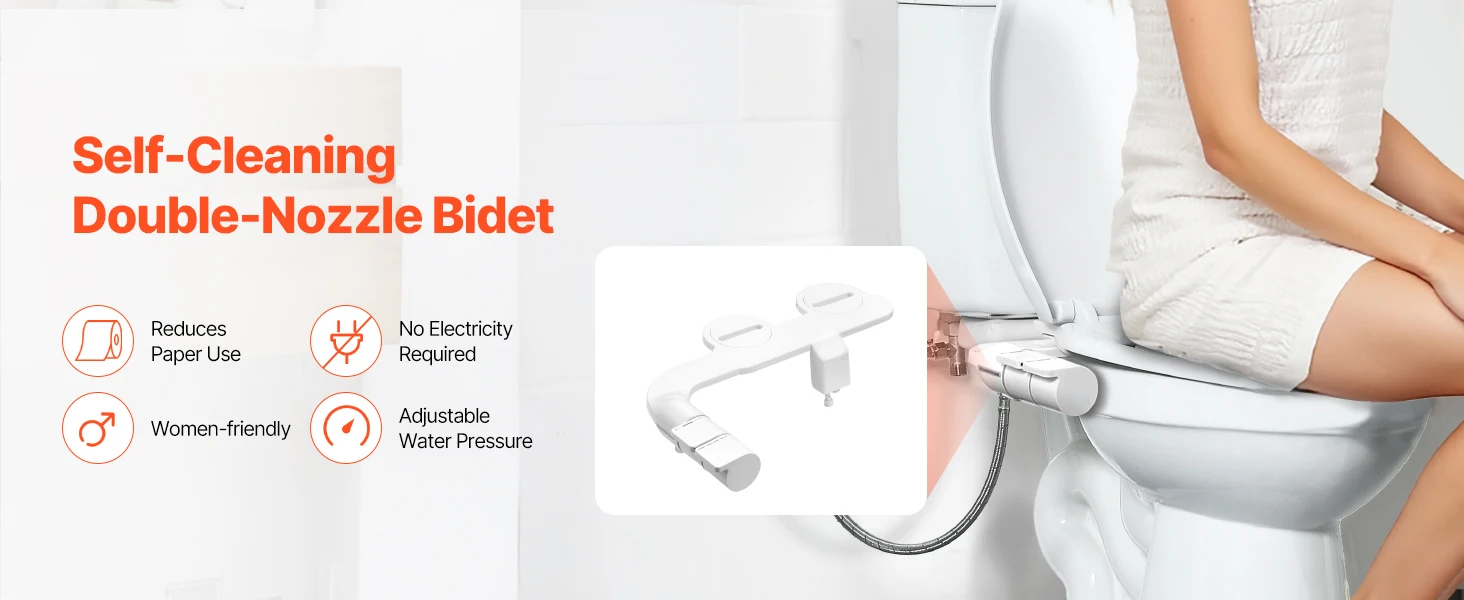 SucceBuy Bidet Attachment for Toilet Dual Retractable Nozzle Adjustable Water Pressure Cold Water Sprayer for Rear Feminine Wash