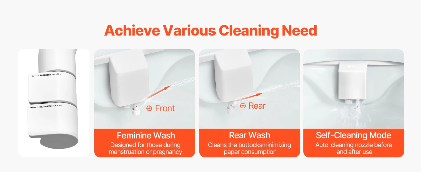 SucceBuy Bidet Attachment for Toilet Dual Retractable Nozzle Adjustable Water Pressure Cold Water Sprayer for Rear Feminine Wash