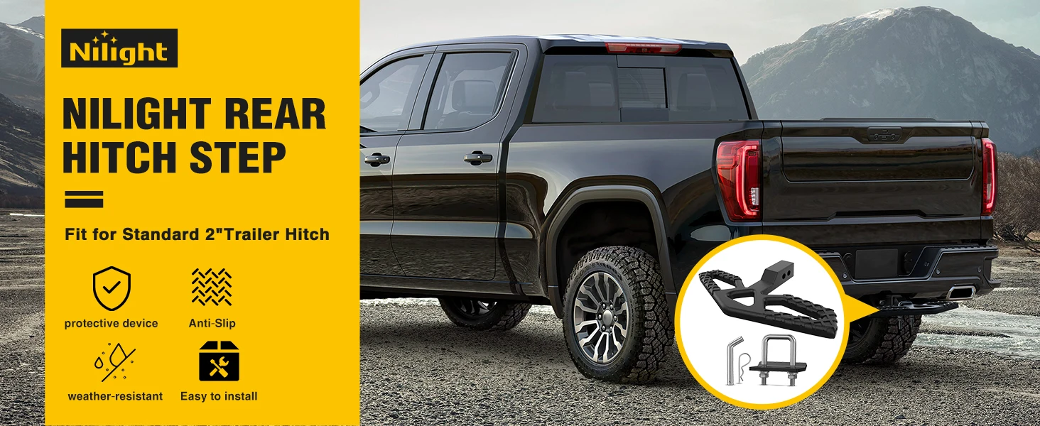Nilight Car Rear Bumper Receiver Trailer Tow Hitch Step Bar Pedal for Pickup Truck SUV Bumper Guard Protector Exterior Access