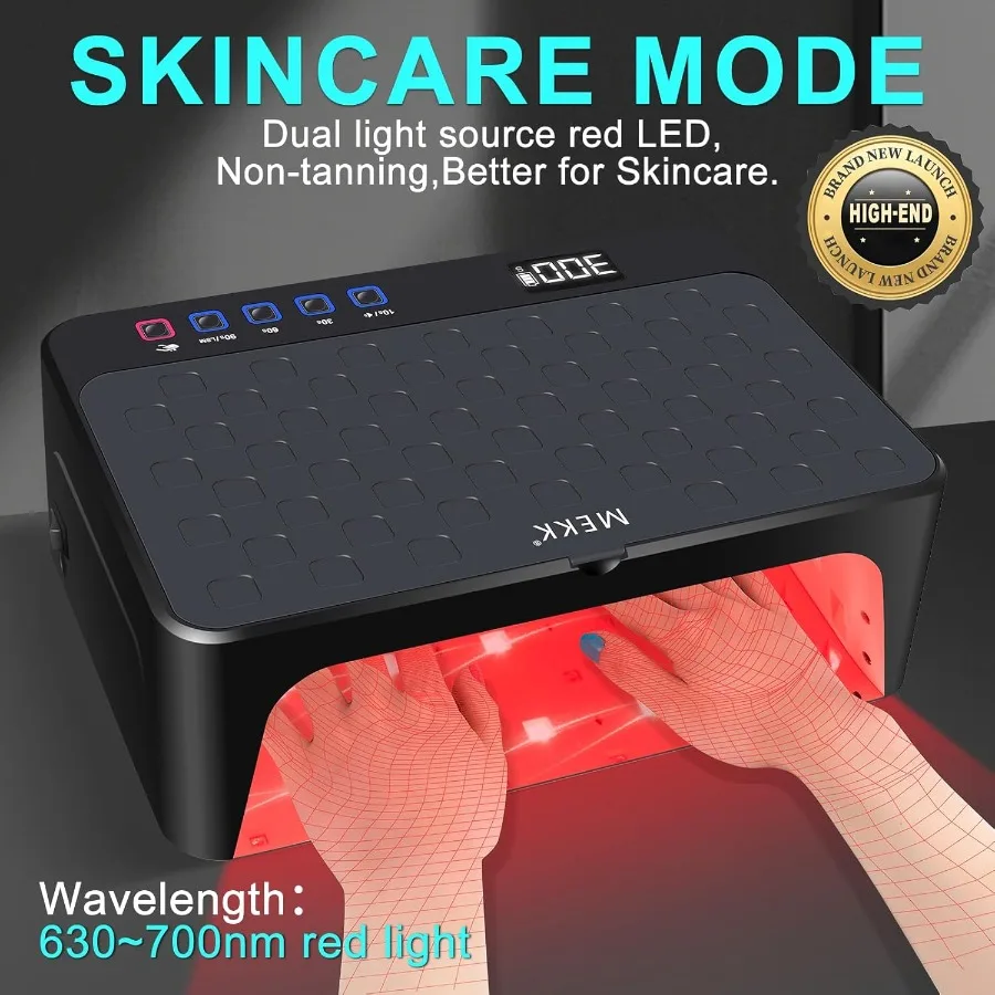 LED Nail Lamp Luxury Cordless UV Light for Gel Nails with Red Light Skincare4+2 Timer Modes TwoHand Design Professional Nail