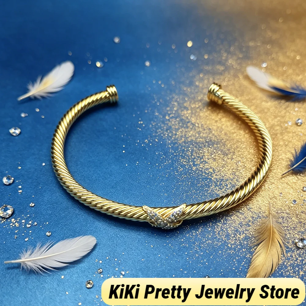 2026 New Fashionable Advanced Open Bracelet,Gold Color Paired with Zircont Valentine's Day Gift for Daily Wear