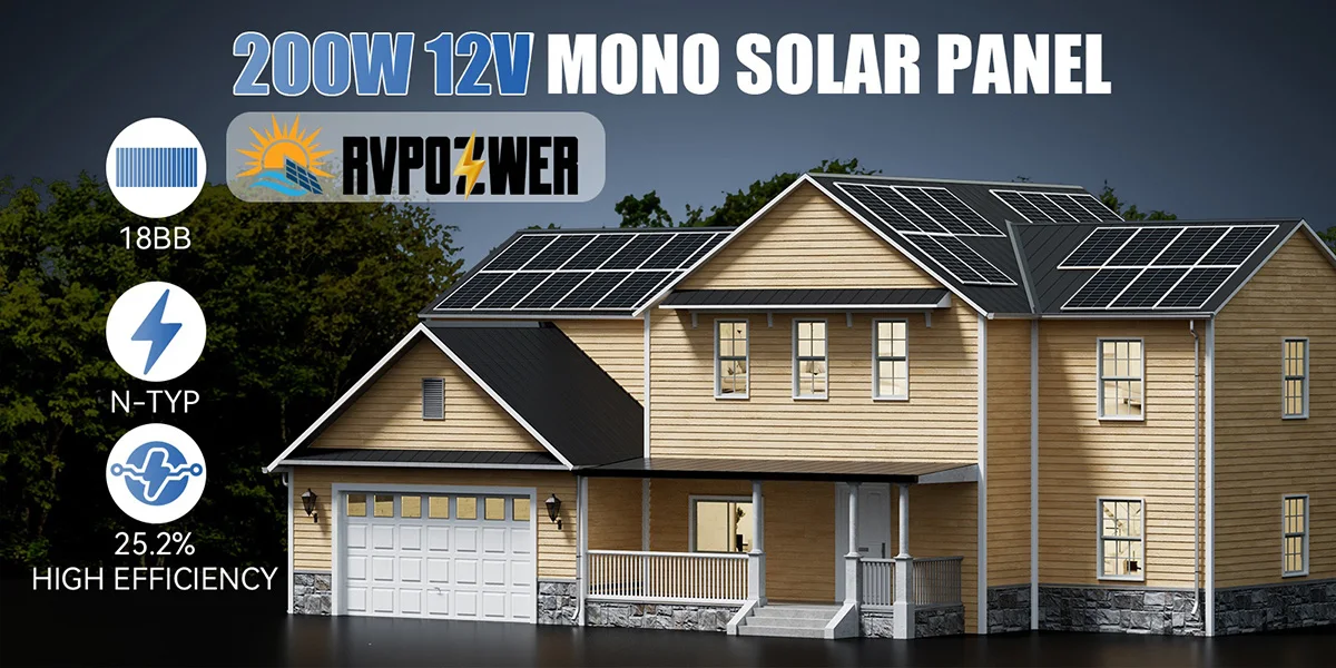 RVPOZWER 200W/400W/800W Rigid Solar Panels 18BB N-Type Mono Cells High Efficiency PV Power for Home RV Charge Outdoor Off-Grid