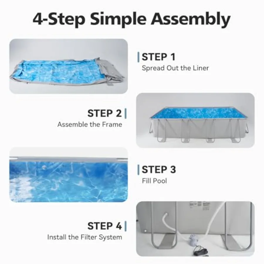 20' x 11' x 47 Rectangular Frame Pool Set with Sand Filter Pump and Removable Ladder Large Swimming Pool for Backyard Gray