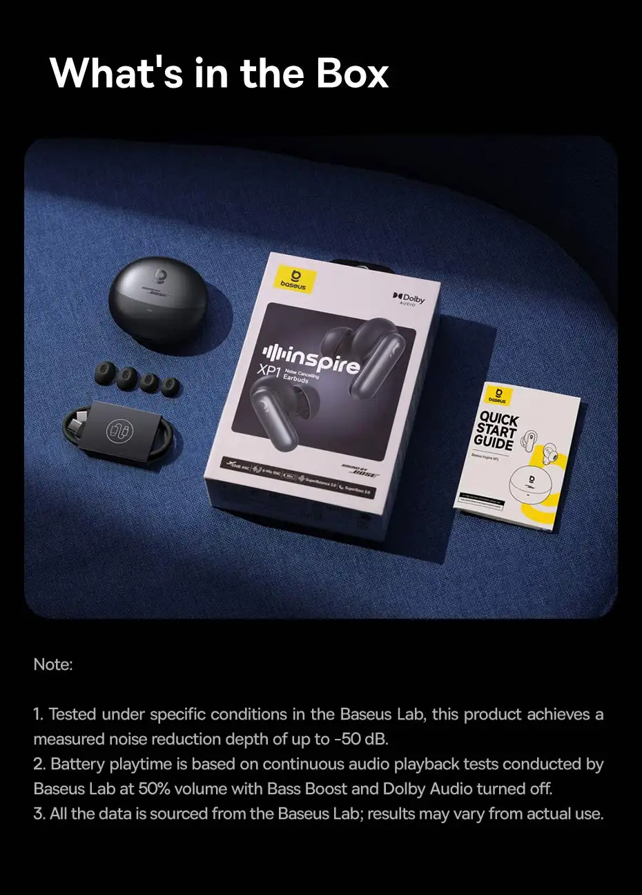 Baseus Inspire XP1 Adaptive Noise Cancelling Earbuds Sound by Bose Dolby Audio Adaptive Tuning Sound 6-Mic Clear Calls Earphones
