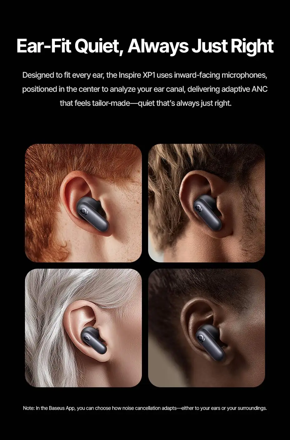 Baseus Inspire XP1 Adaptive Noise Cancelling Earbuds Sound by Bose Dolby Audio Adaptive Tuning Sound 6-Mic Clear Calls Earphones