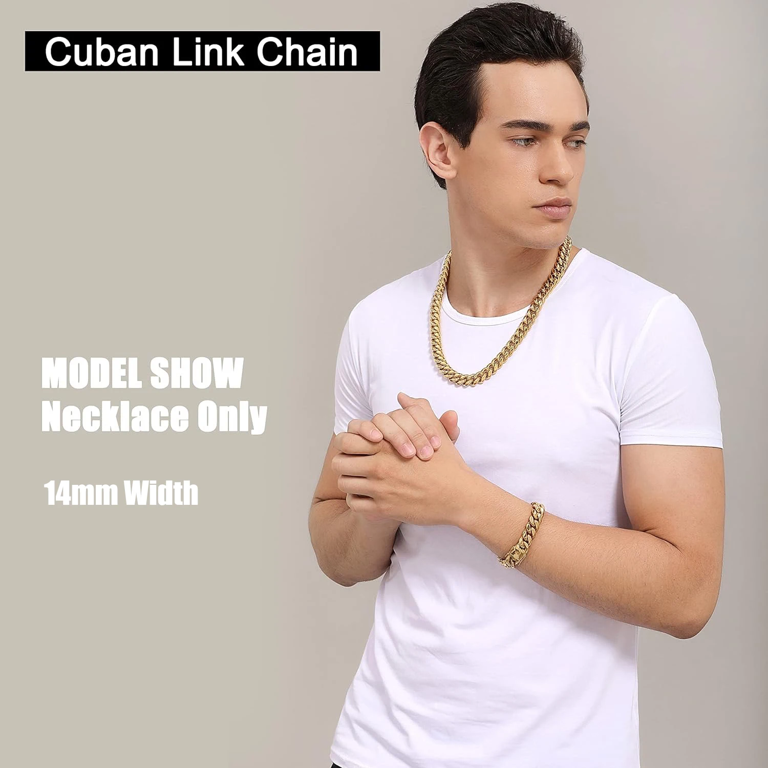 6-14mm Wide Stainless Steel Cuban Miami Chains Necklaces Mens Necklace Chain 316L Stainless Steel Hip Hop Necklace Gold Color