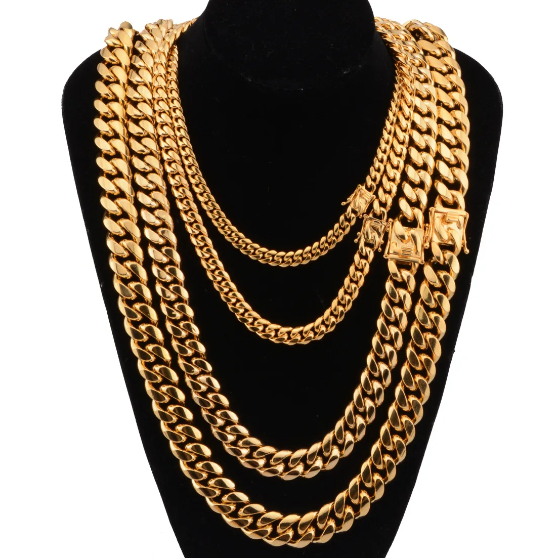 6-14mm Wide Stainless Steel Cuban Miami Chains Necklaces Mens Necklace Chain 316L Stainless Steel Hip Hop Necklace Gold Color