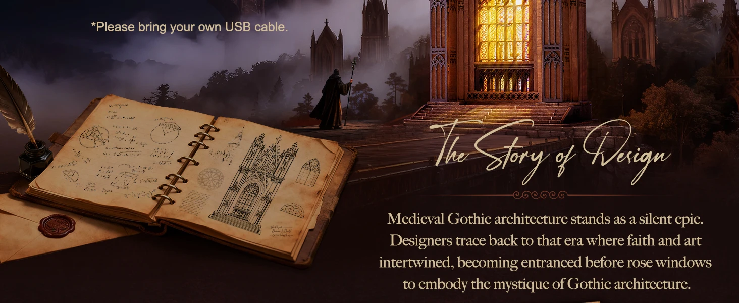 Rolife Wooden 3D Puzzle Twin-Tower Cathedral Model Building Kit DIY Miniature House Kit with LED Light for Bookshelf Decor