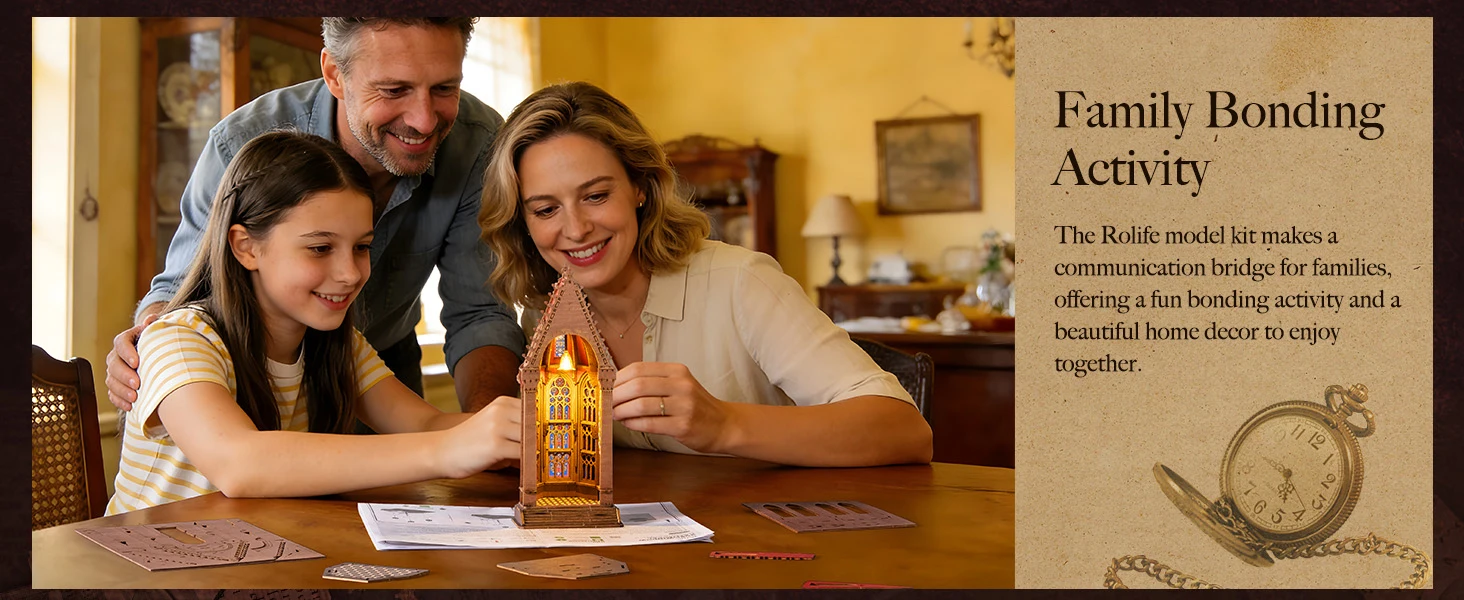 Rolife Wooden 3D Puzzle Twin-Tower Cathedral Model Building Kit DIY Miniature House Kit with LED Light for Bookshelf Decor