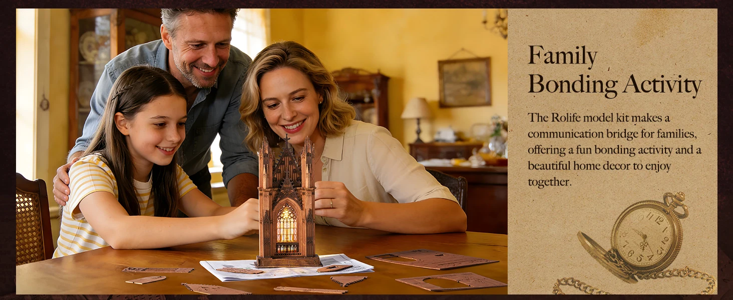 Rolife Wooden 3D Puzzle Twin-Tower Cathedral Model Building Kit DIY Miniature House Kit with LED Light for Bookshelf Decor
