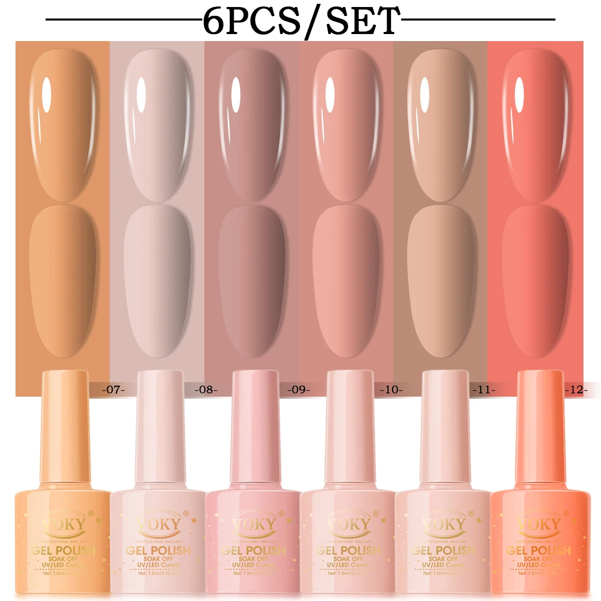 6PCS Gel Nail Polish Set - Warm Peach & Skin Tone Colors, Soak Off UV/LED Gel Polish Kit for DIY Manicure & Salon