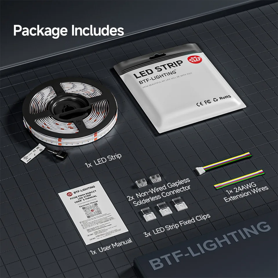 FCOB RGBCCT LED Light Strip 6Pin 12mm DC24V 960 LEDs RGB CW WW FOB Flexible COB Linear Lights High Density RA90 Dimmable Strip