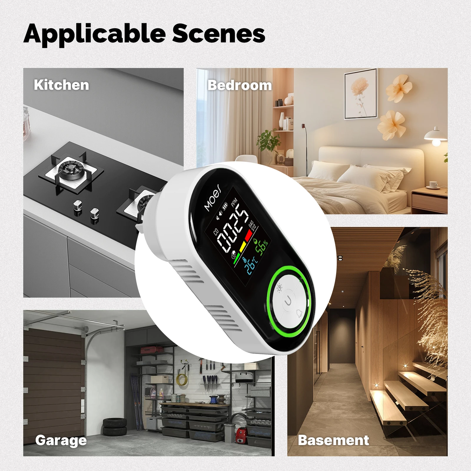 MOES CO Smoke Gas Detector Alarm Plug-in Carbon Monoxide Sensor Warning LED Display Temperature Humidity Kitchen Garage Boiler