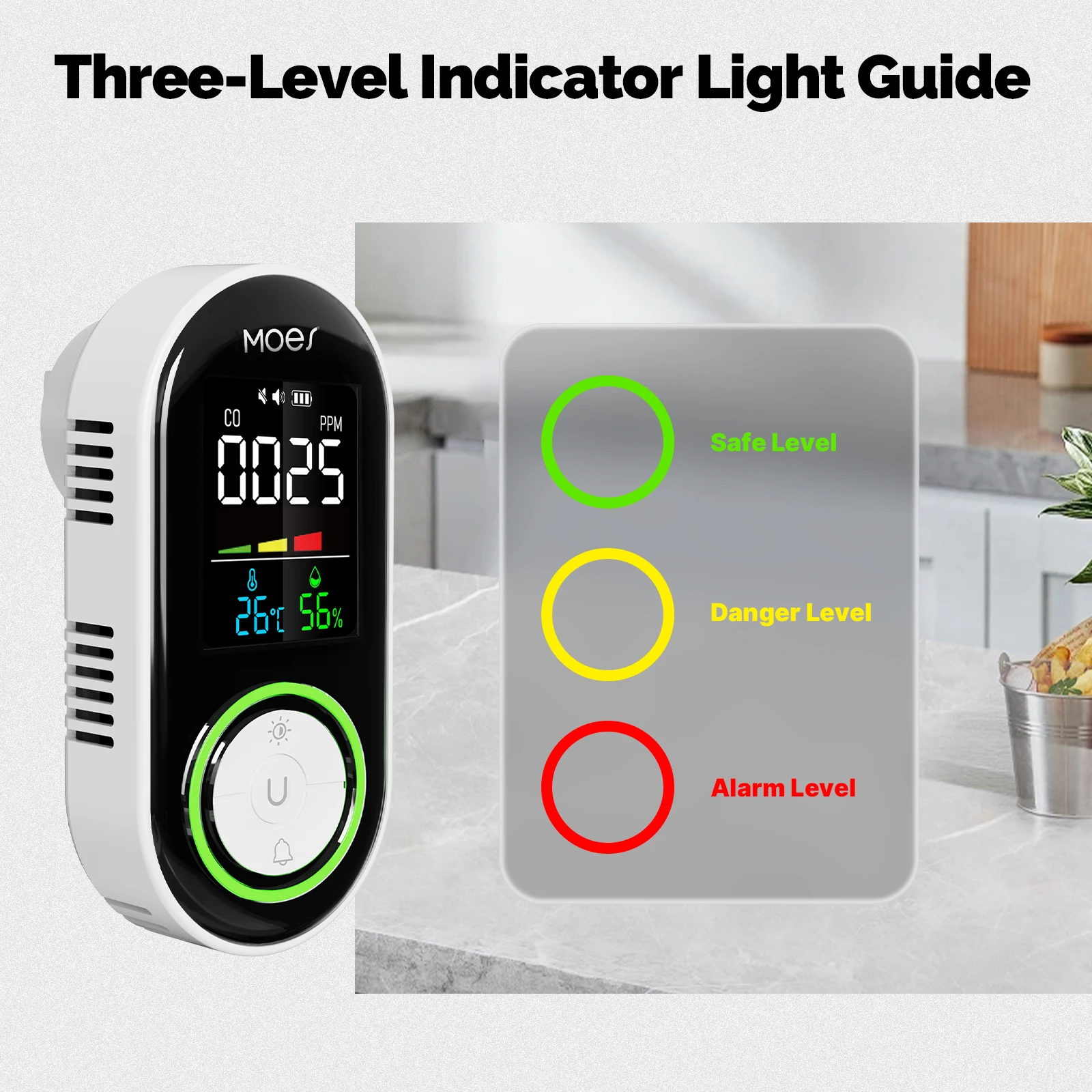 MOES CO Smoke Gas Detector Alarm Plug-in Carbon Monoxide Sensor Warning LED Display Temperature Humidity Kitchen Garage Boiler