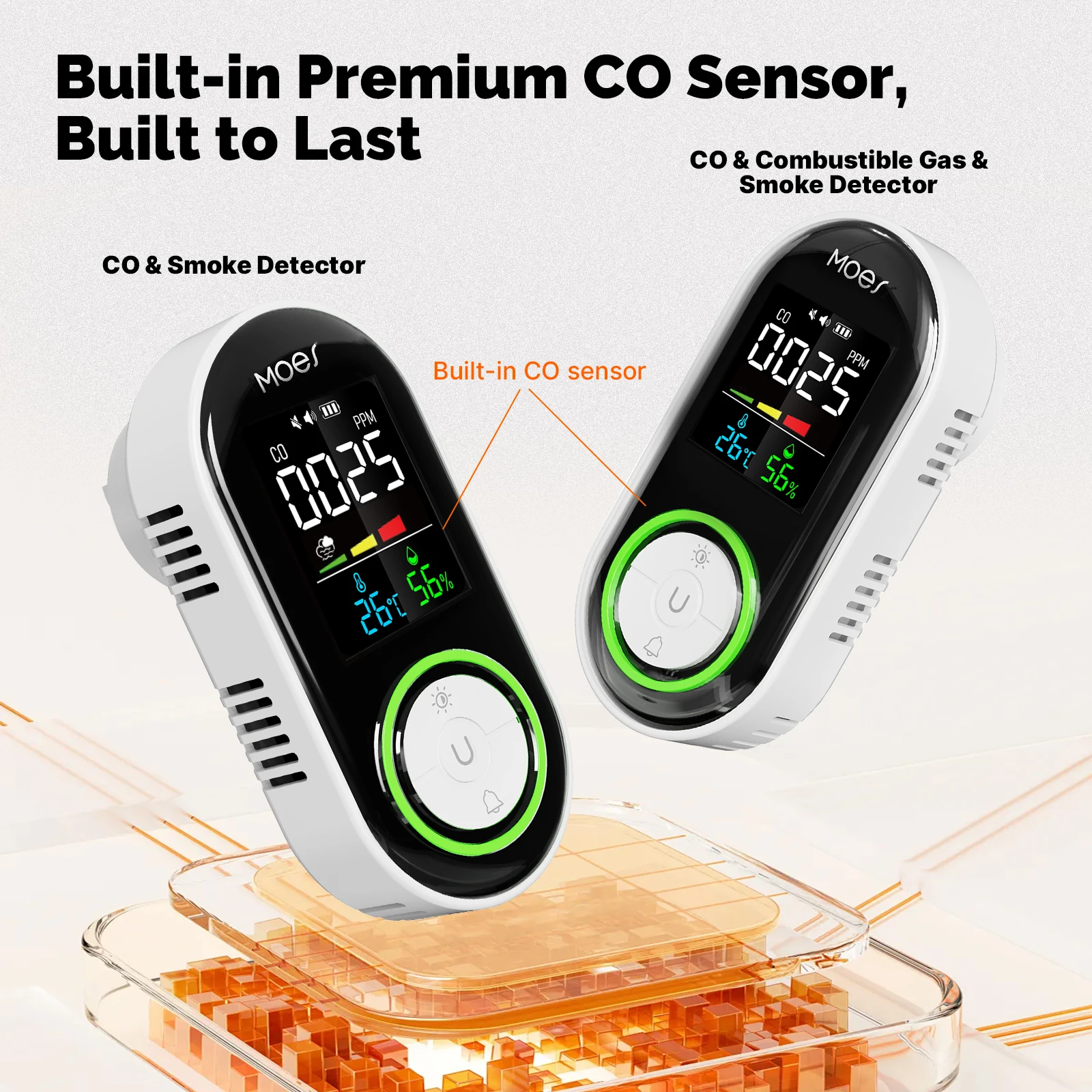MOES CO Smoke Gas Detector Alarm Plug-in Carbon Monoxide Sensor Warning LED Display Temperature Humidity Kitchen Garage Boiler