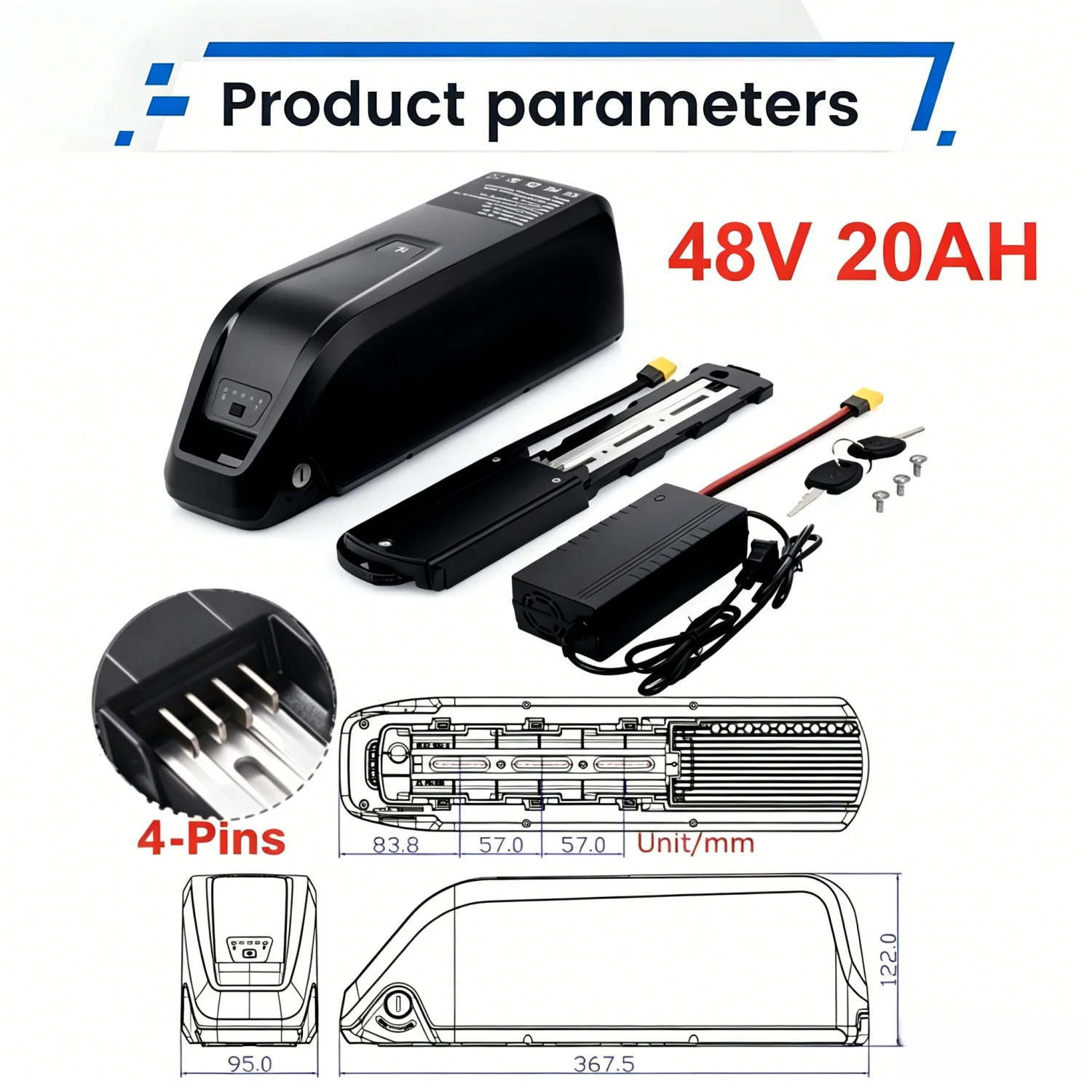 48V 20AH E-Bike Battery Genuine Aleaivy 48V 10Ah/15Ah/20Ah 200W -1500W Electric Bicycle Bike Ebike 18650/21700 Lithium Battery Pack 30A BMS for Bafang BBS02 BBS03 BBSHD Motor With 54.6V 2A Charger, XT60 Connector, USB Port and Base,Ship from United States