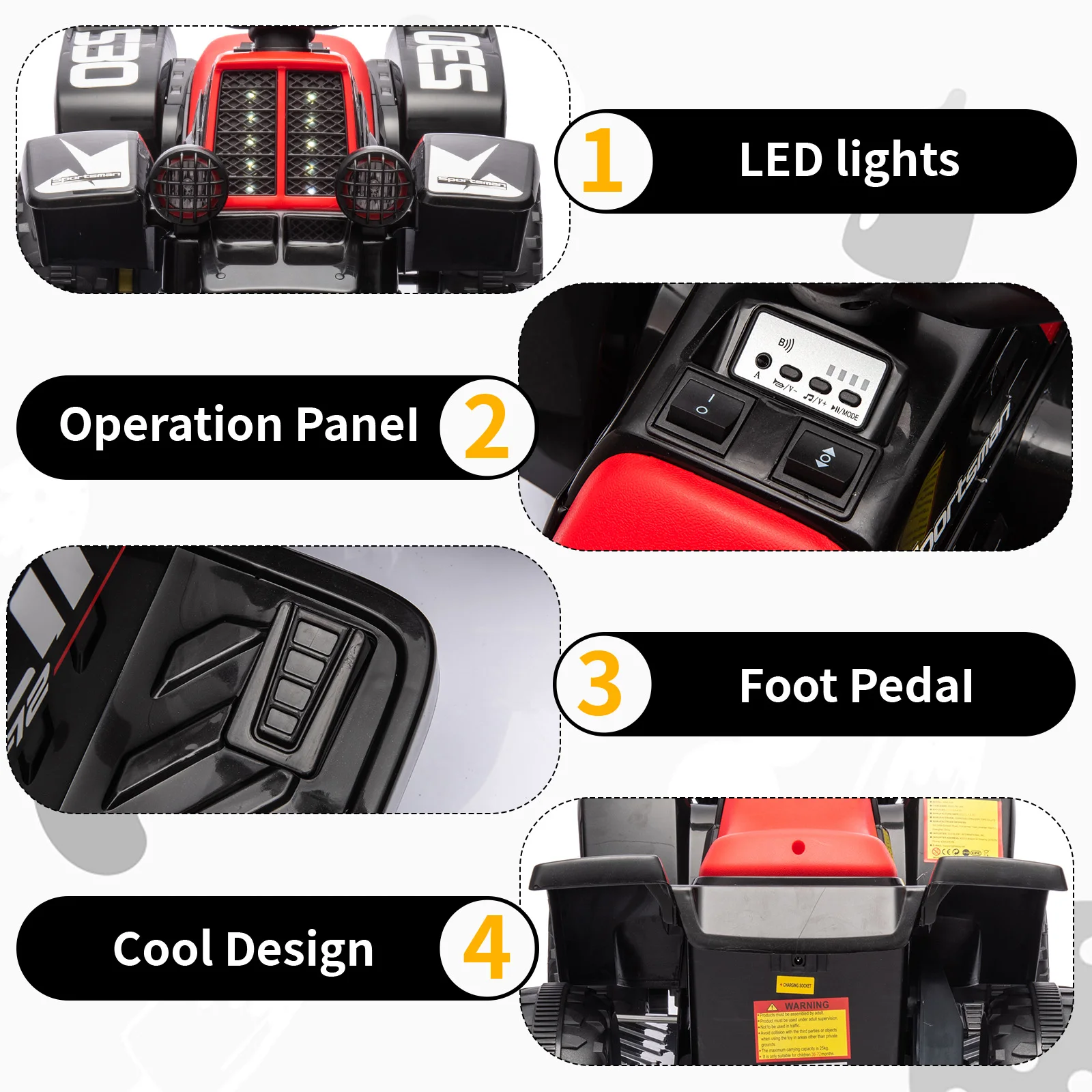 6V Kids Ride On Electric ATV, Ride Car with LED Headlights, Ride-On Toy for Toddlers 1-3 Boys & Girls with Music, Forward & Reverse