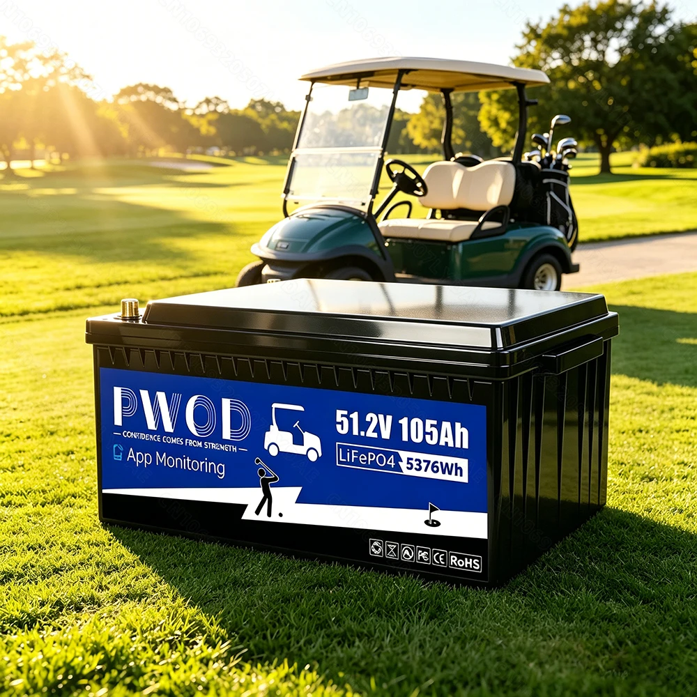 US Stock APP Control 48V 105ah Lifepo4 Battery Pack 3A Active Balancing 5736WH With Charger LCD Screen 16S 200A Smart BMS 51.2V Rechargeable Golf Cart Battery For RV Home Solar Energy Storage Golf Cart Battery